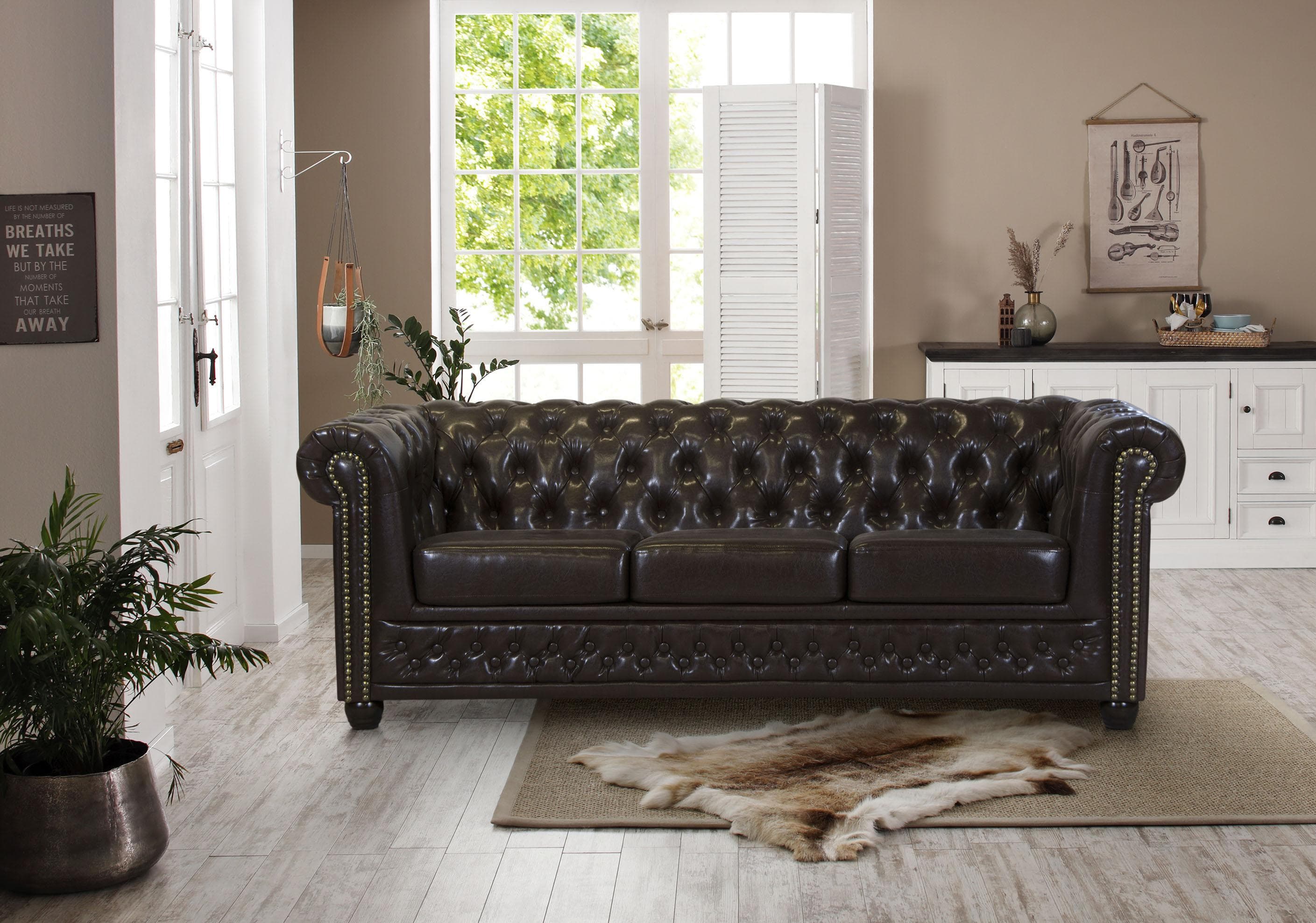 HOME AFFAIRE Chesterfield-Sofa Rysum Dunkelbraun Kunstleder