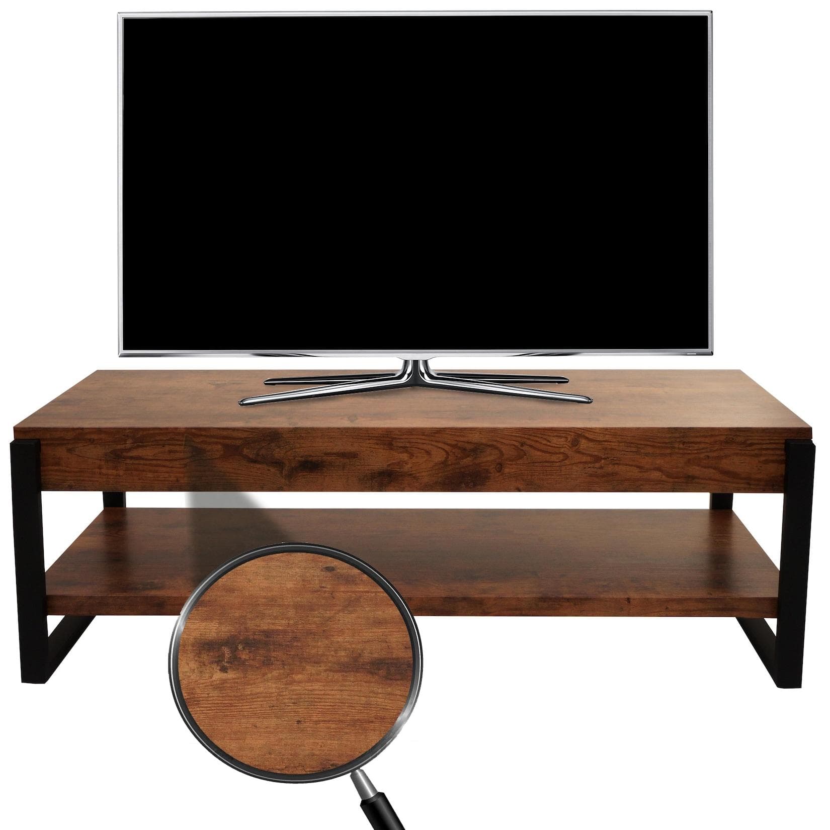 TV-Rack MCW-L53 Fernsehtisch Lowboard TV-Tisch Metall Dunkle Wildeiche