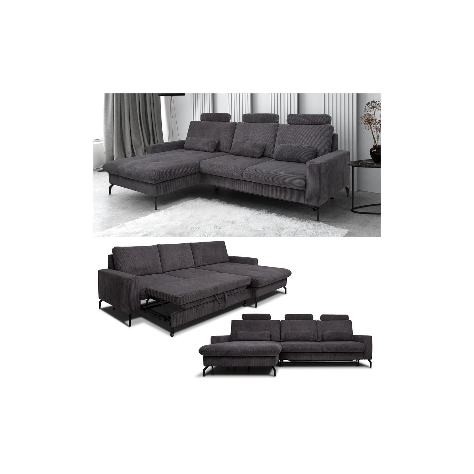 VitaliSpa Wohnlandschaft Beata Anthrazit Schlafsofa mit Bettkasten