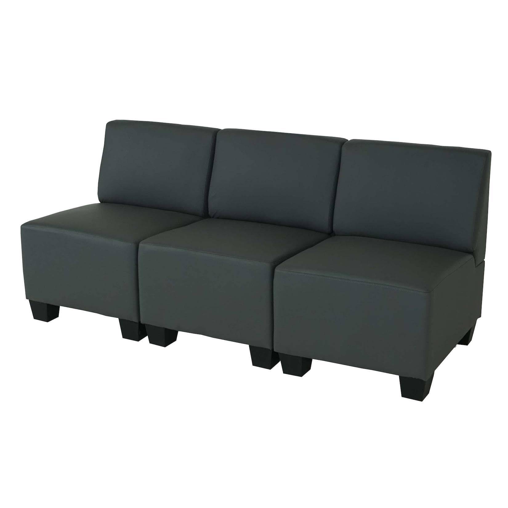 Modular 3-Sitzer Sofa Couch Lyon Kunstleder Dunkelgrau Ohne Armlehnen