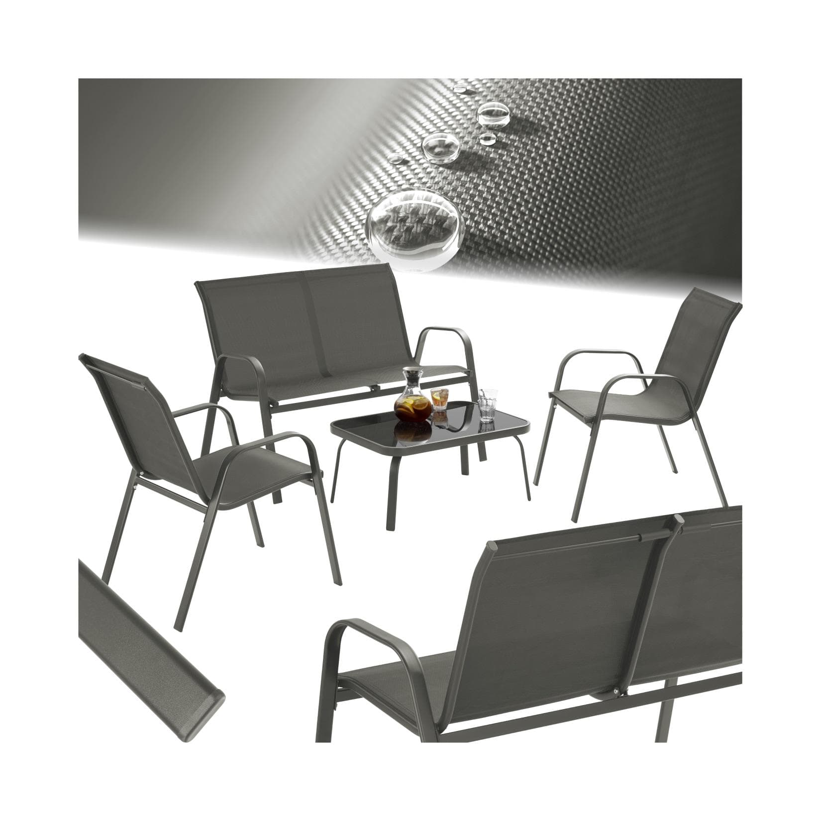 tectake Gartenlounge-Set Nora 4-tlg. Anthrazit Stahl Textilene