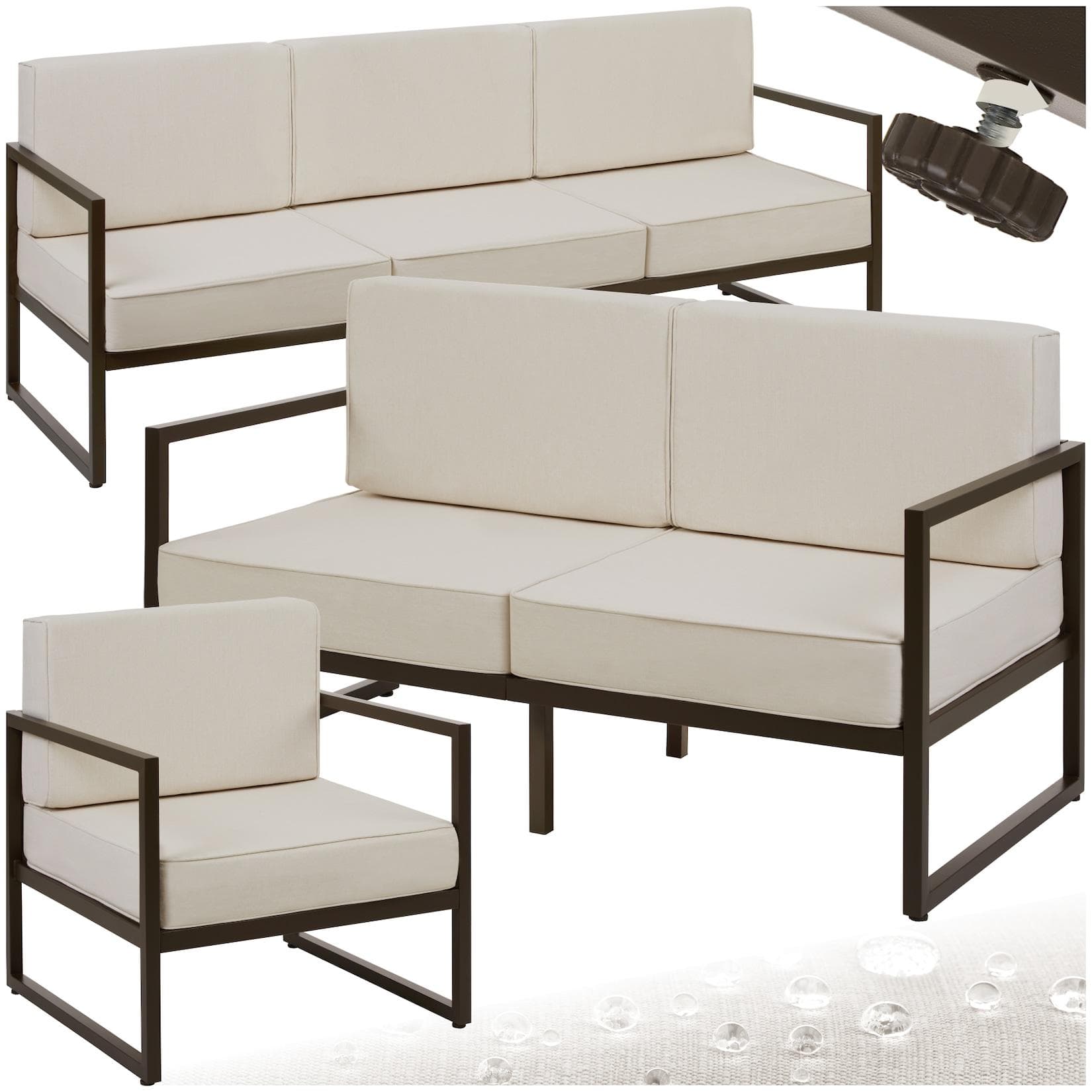 TECTAKE Garten-Loungeset Beige/Braun Pulverbeschichtetes Stahlgestell