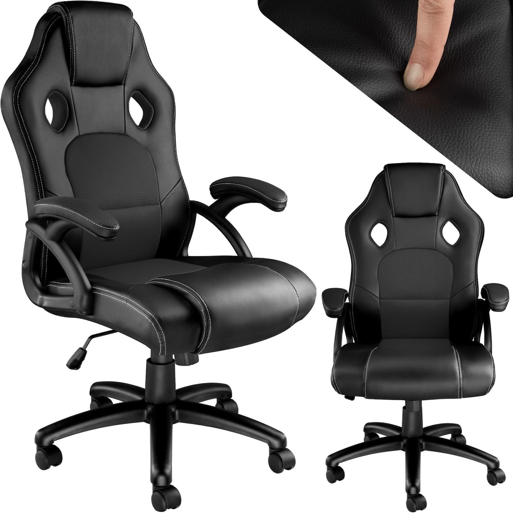 tectake Gaming-Stuhl Bürostuhl Schwarz Kunstleder Ergonomisch