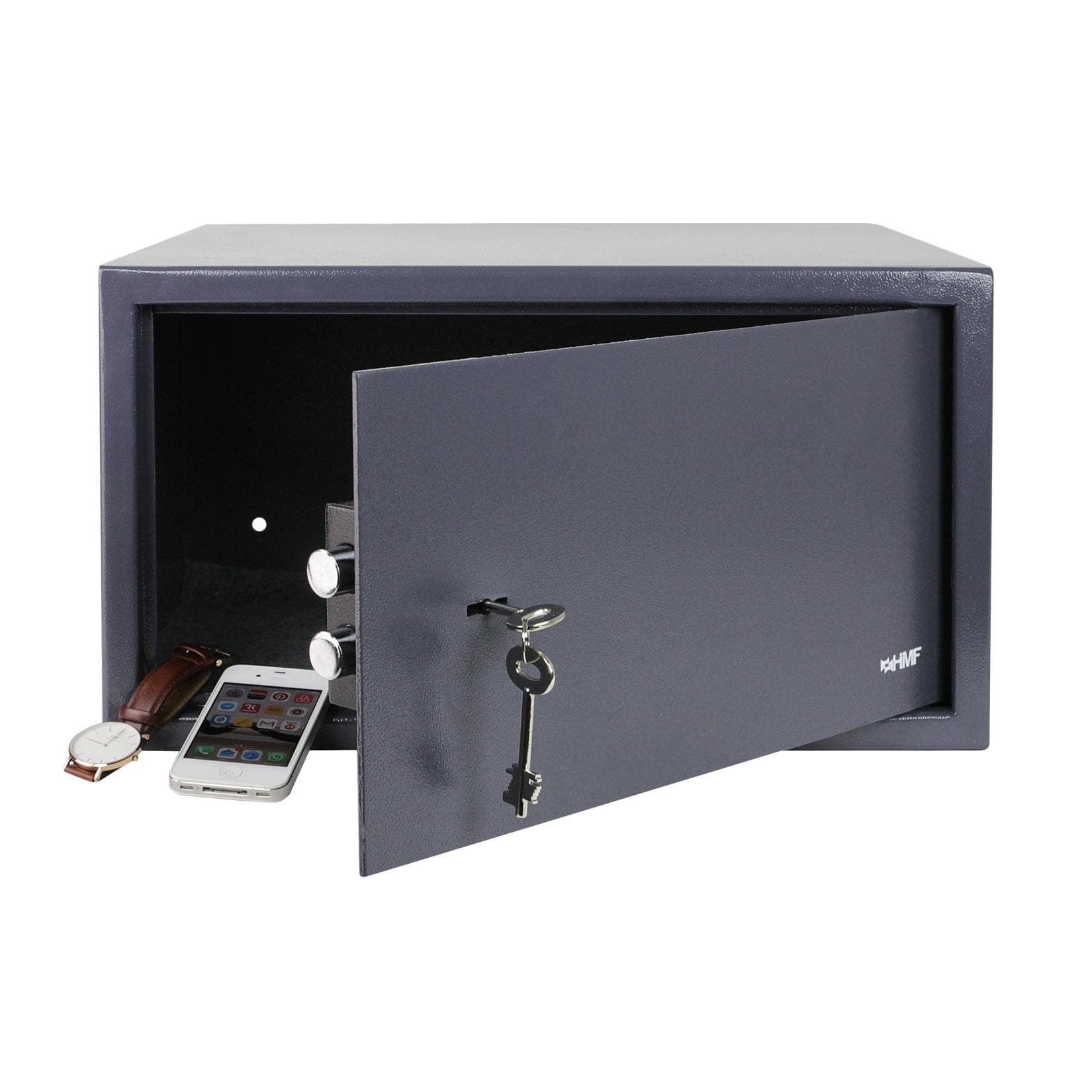 HMF 49204-11 Safe Tresor mit Schlüssel, Möbeltresor passend für Laptop und Ordner 45 x 25 x 36,5 cm Anthrazit