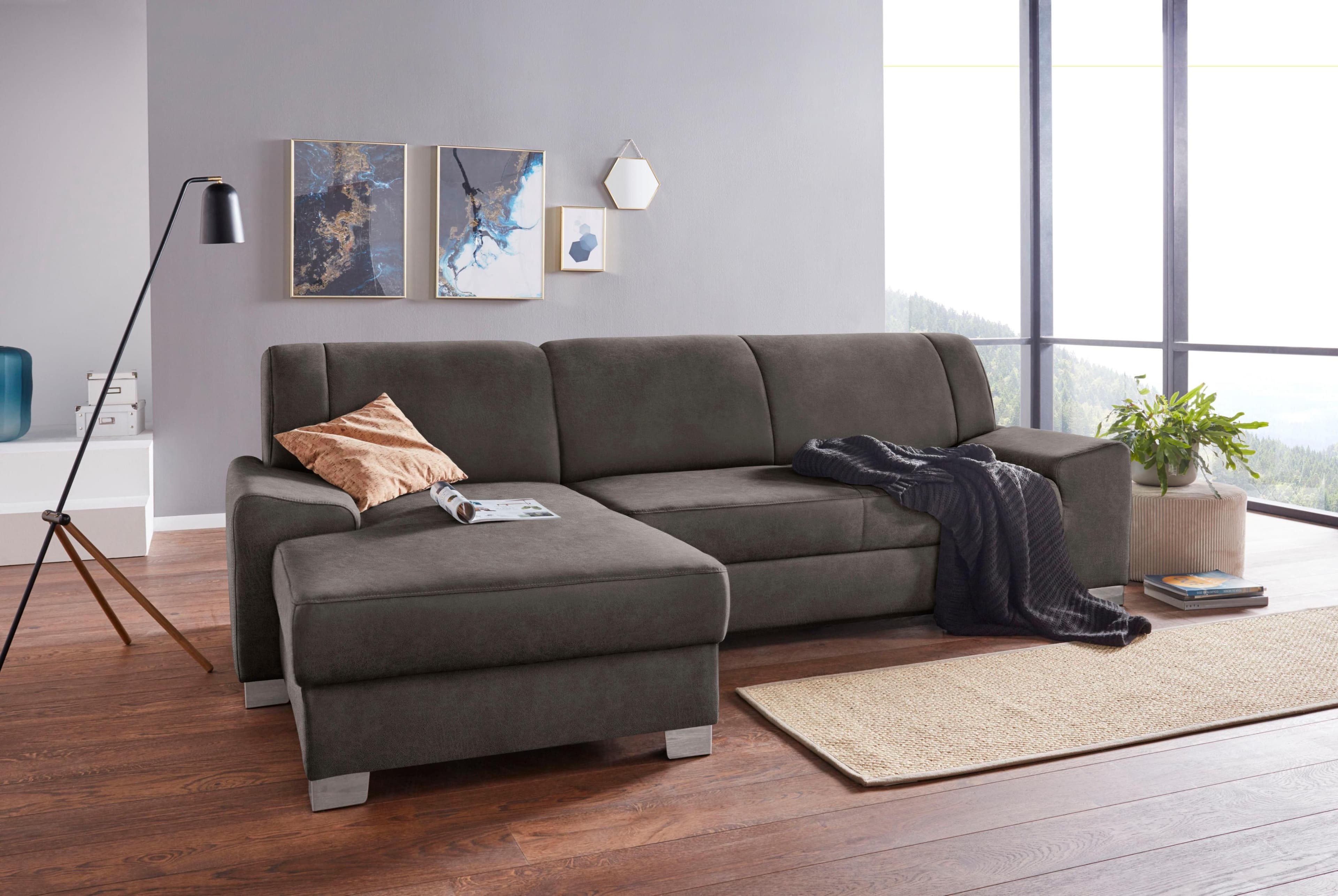 DOMO COLLECTION Ecksofa Anzio L-Form mit Bettfunktion Dunkelgrau