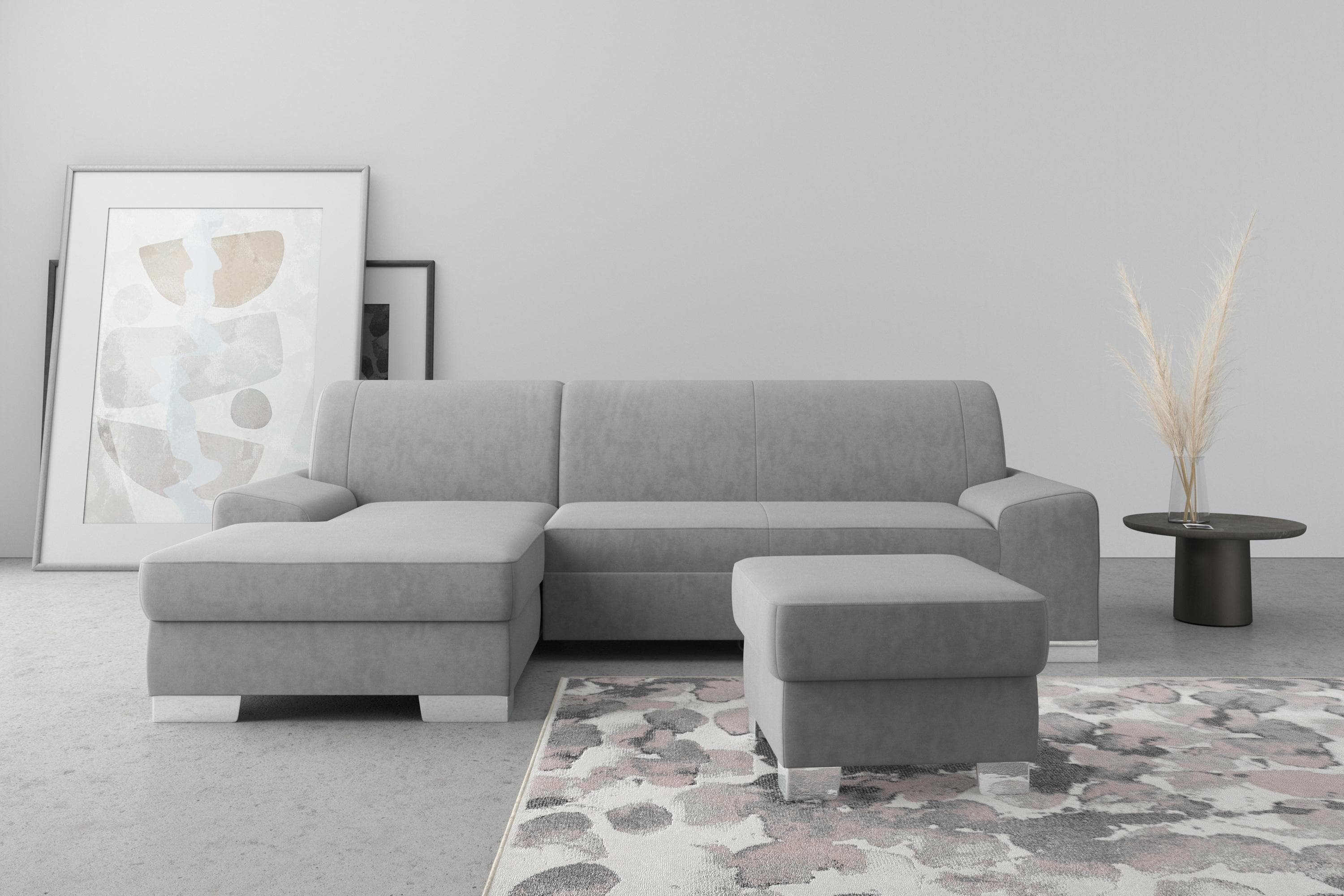 DOMO COLLECTION Ecksofa Anzio L-Form Grau Samtoptik