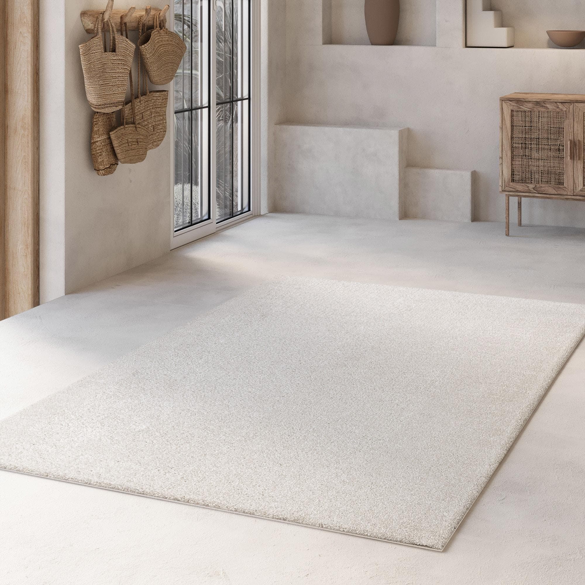 Moderner Shaggy Teppich in Beige, Creme und Weiß
