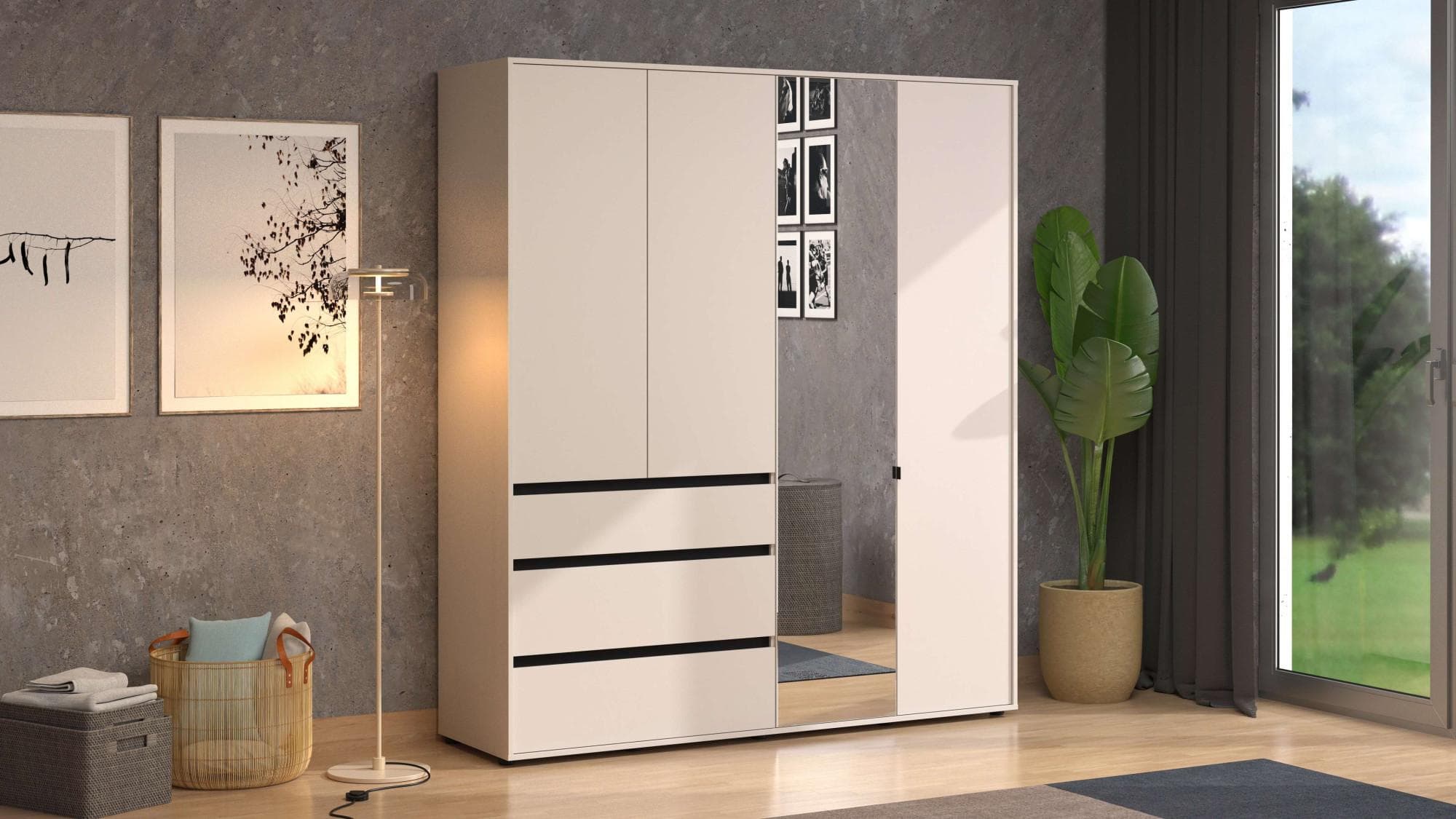 INOSIGN Kleiderschrank Corbett Beige FSC-zertifiziert mit Spiegel
