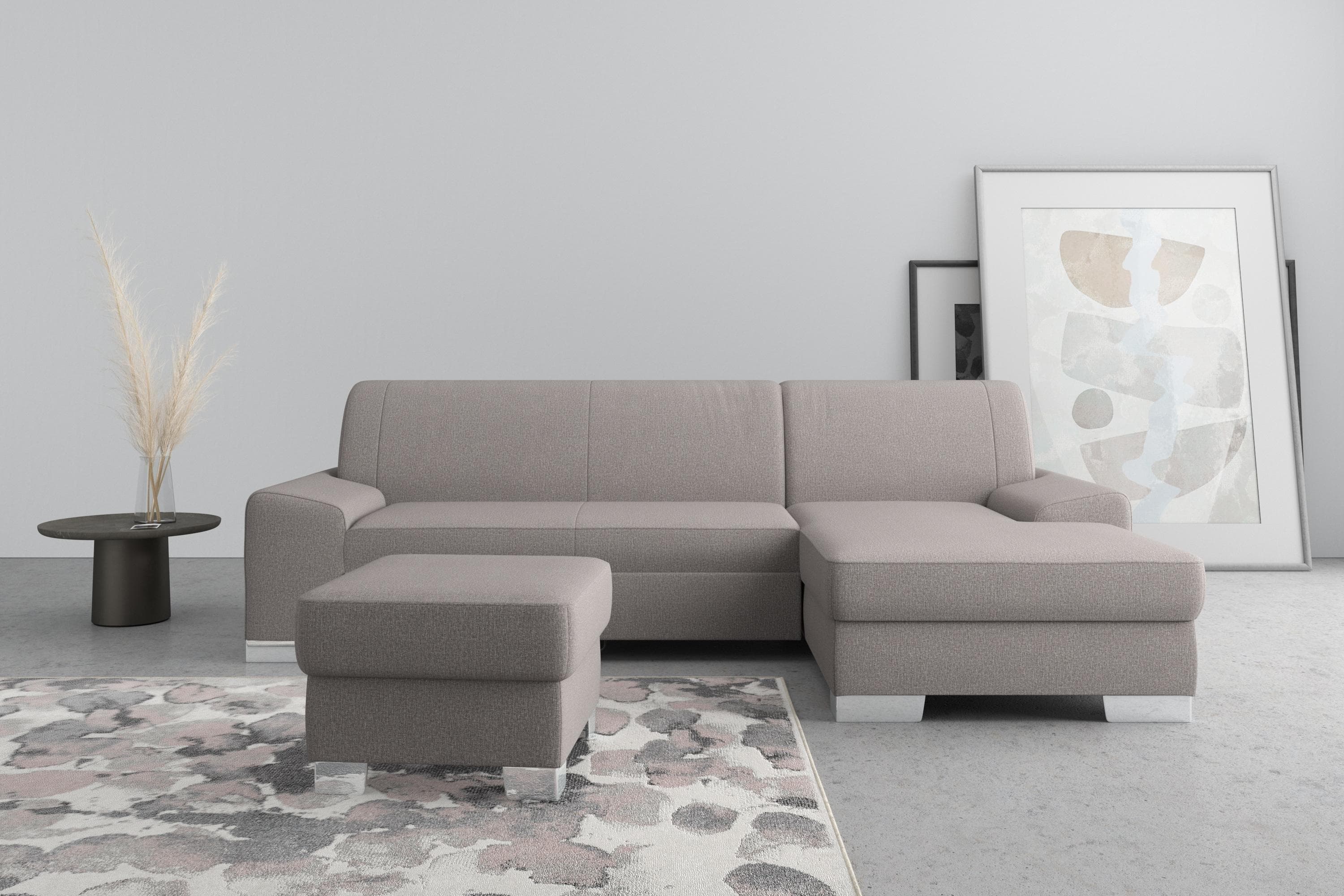 DOMO COLLECTION Ecksofa Anzio L-Form Braun Feinstruktur Recamiere Rechts