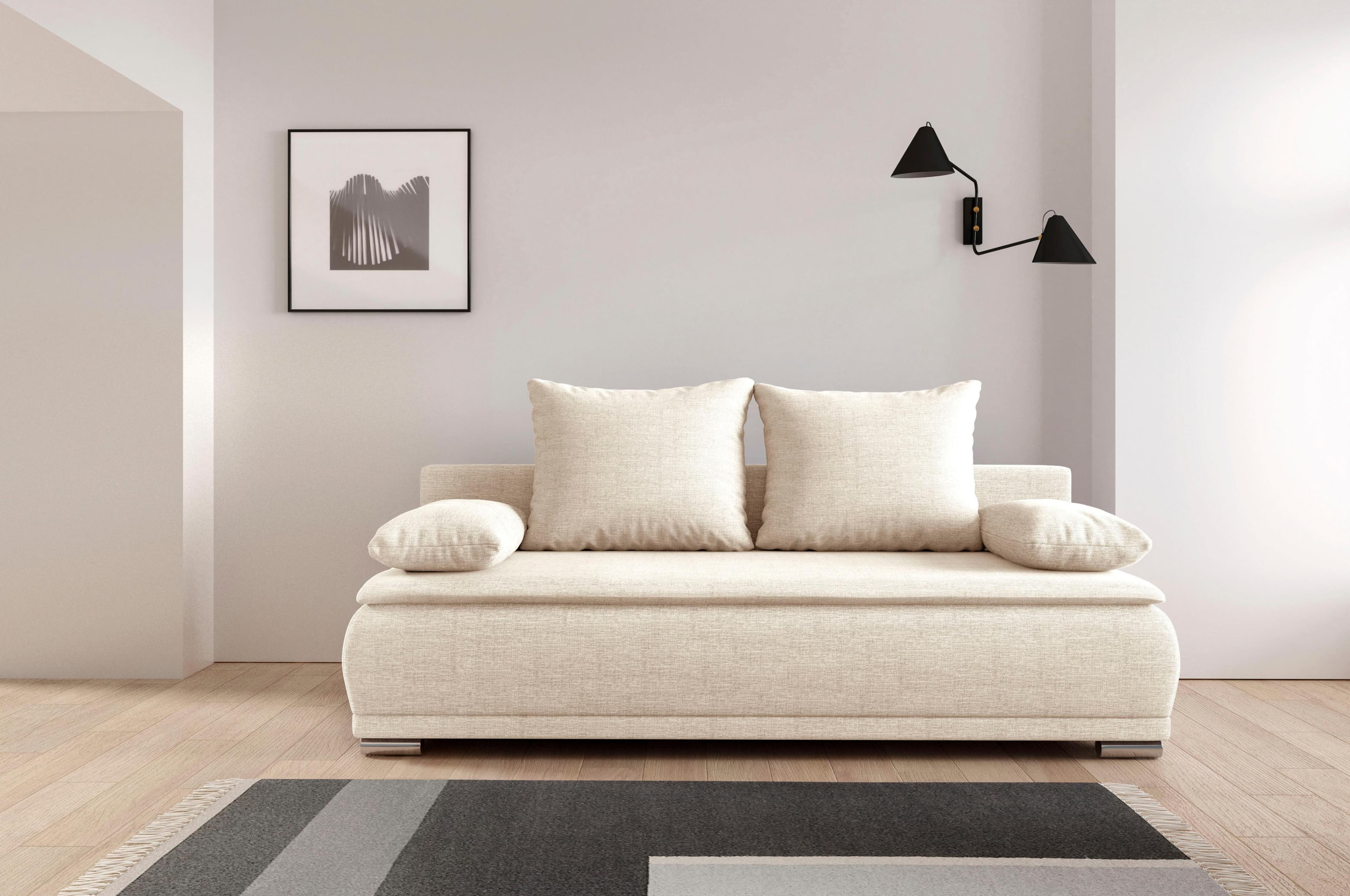 Schlafsofa Biggi 2-Sitzer mit Bettkasten und Schlaffunktion Creme