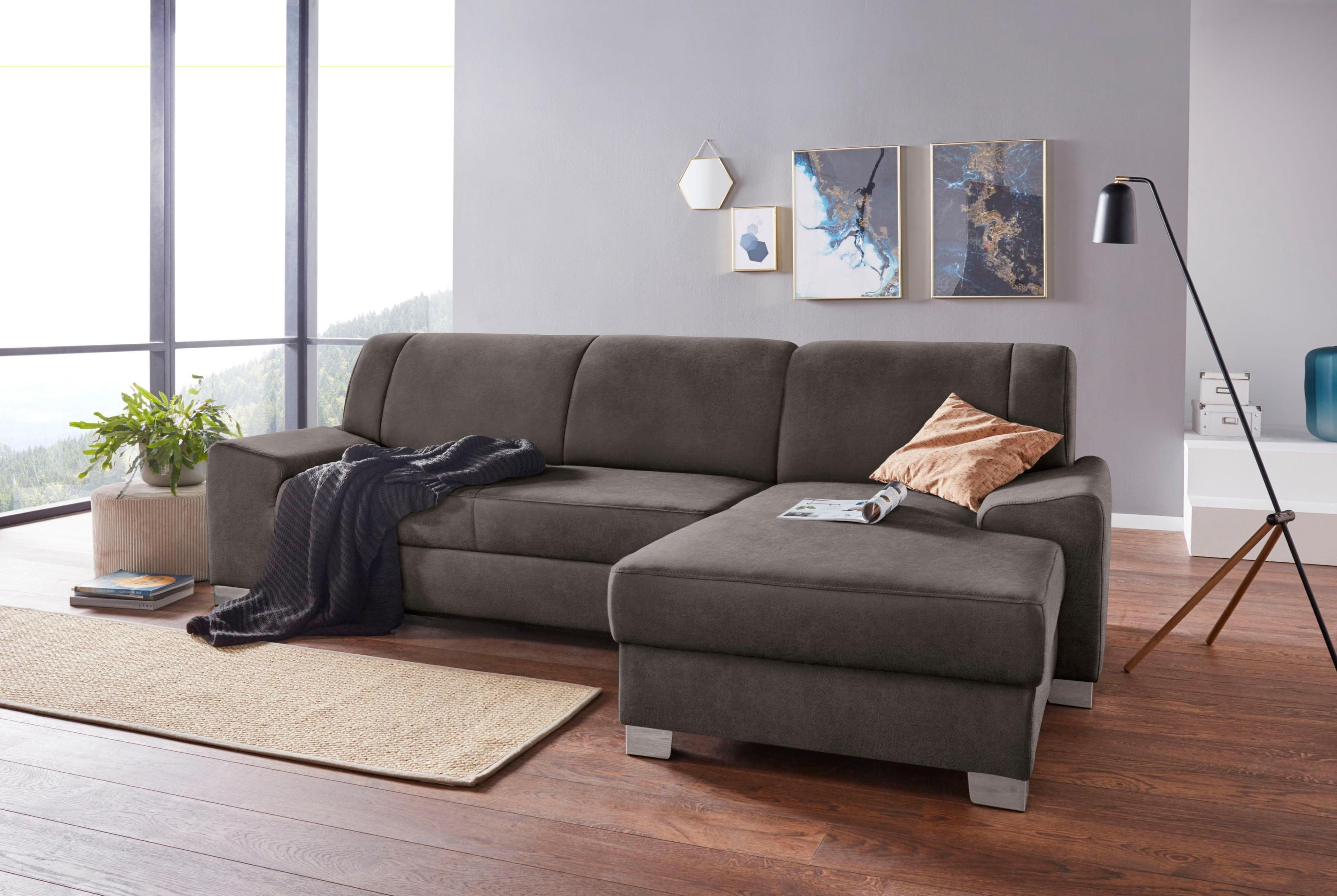 DOMO COLLECTION Ecksofa Anzio L-Form mit Bettfunktion Anthrazit