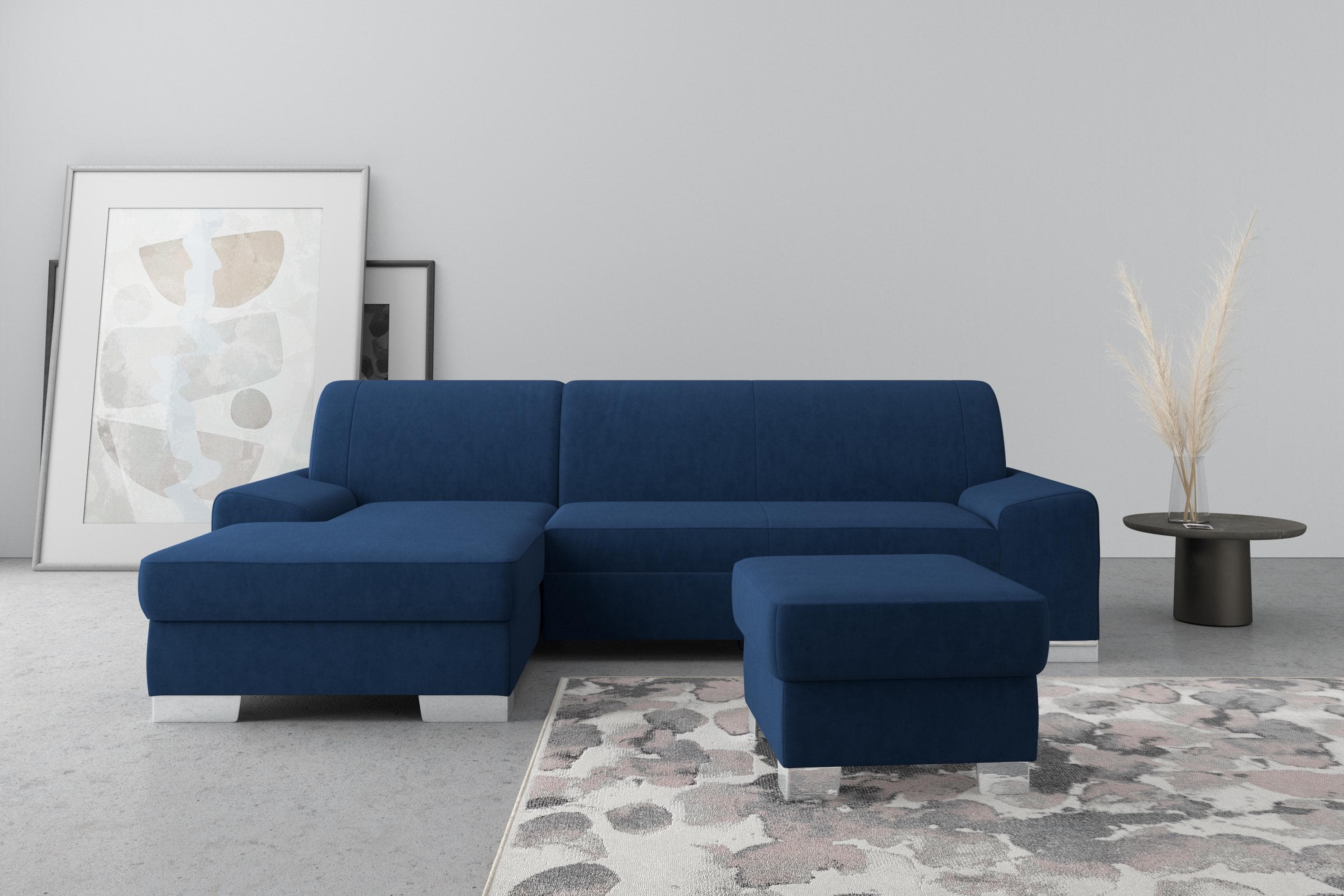 DOMO COLLECTION Ecksofa Anzio L-Form Marine Samtoptik Recamiere