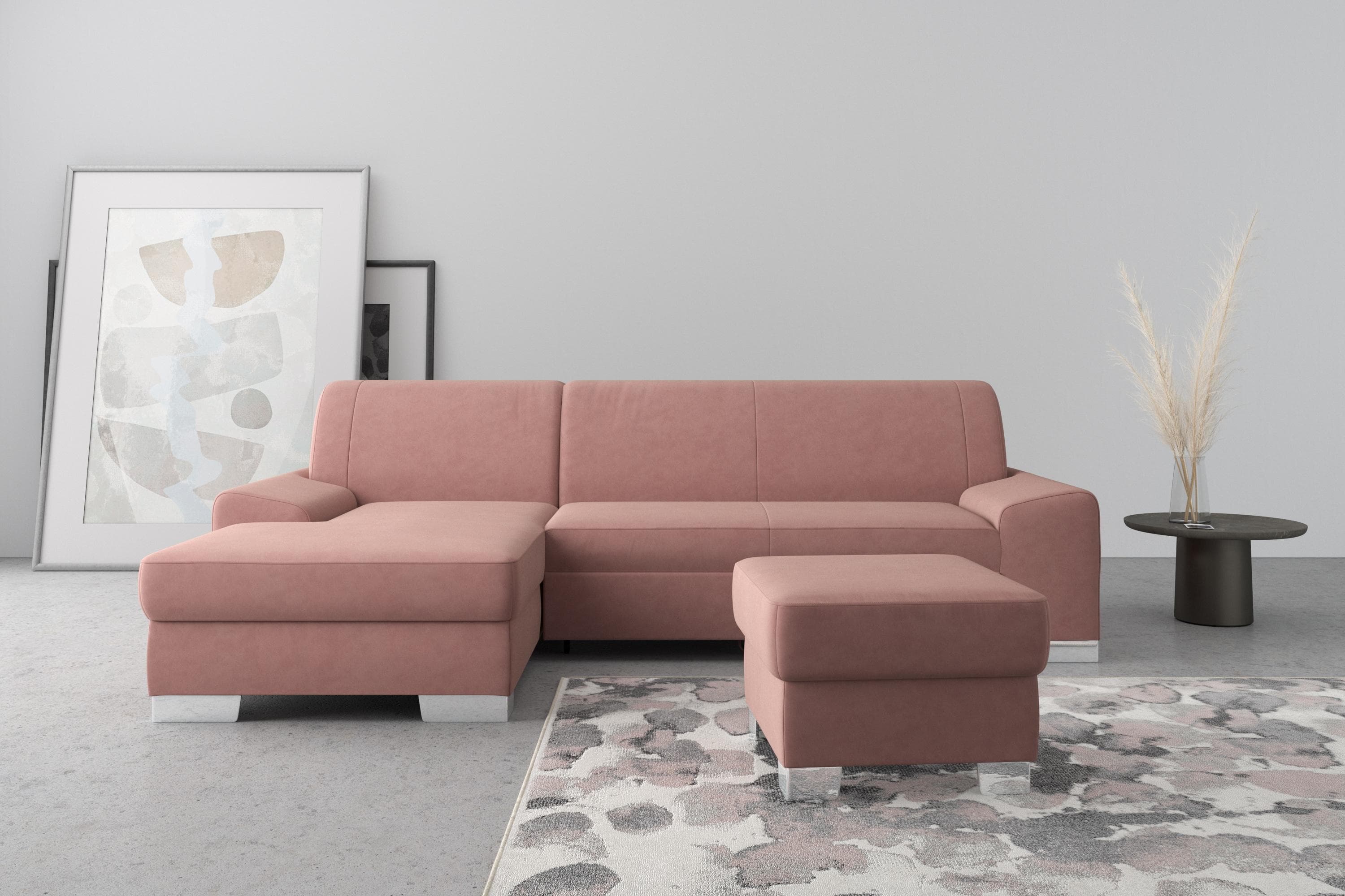 DOMO COLLECTION Ecksofa Anzio L-Form mit Bettfunktion Samtoptik Malve