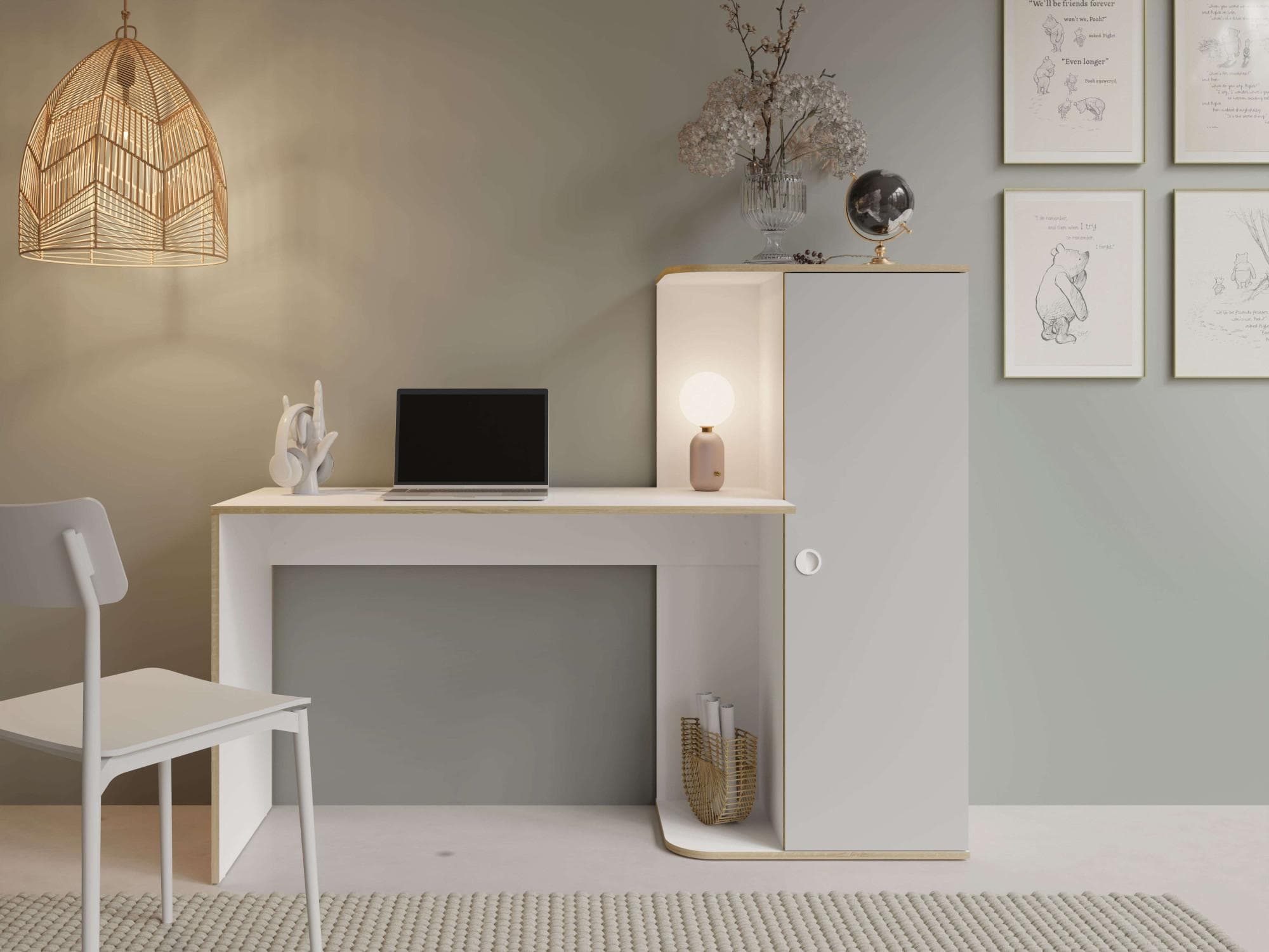 HOME AFFAIRE ELLETE Schreibtisch Weiß/Hellgrau mit viel Stauraum