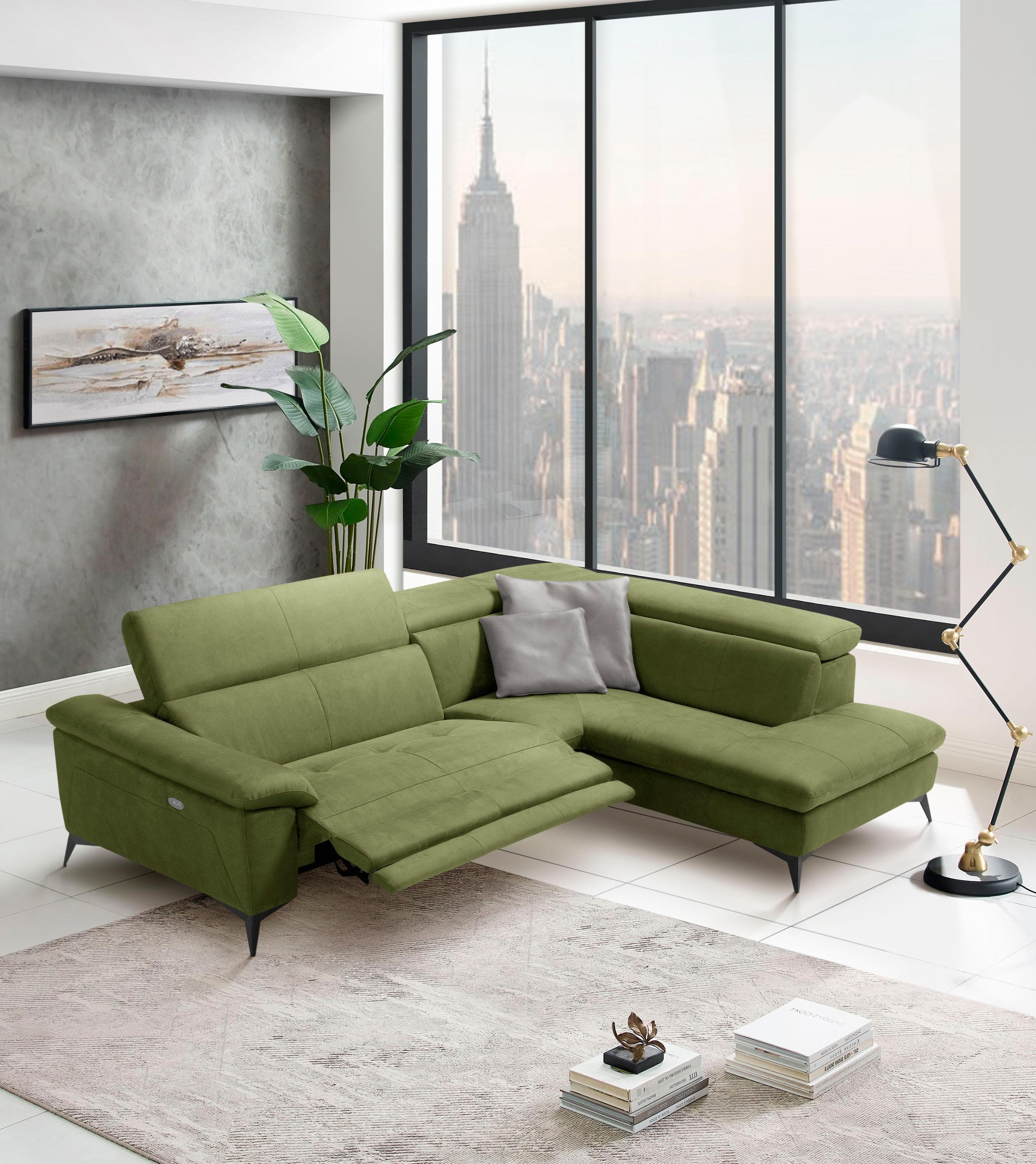 Ecksofa Grün (Kiwi) mit Polyätherschaum und Gurtunterfederung