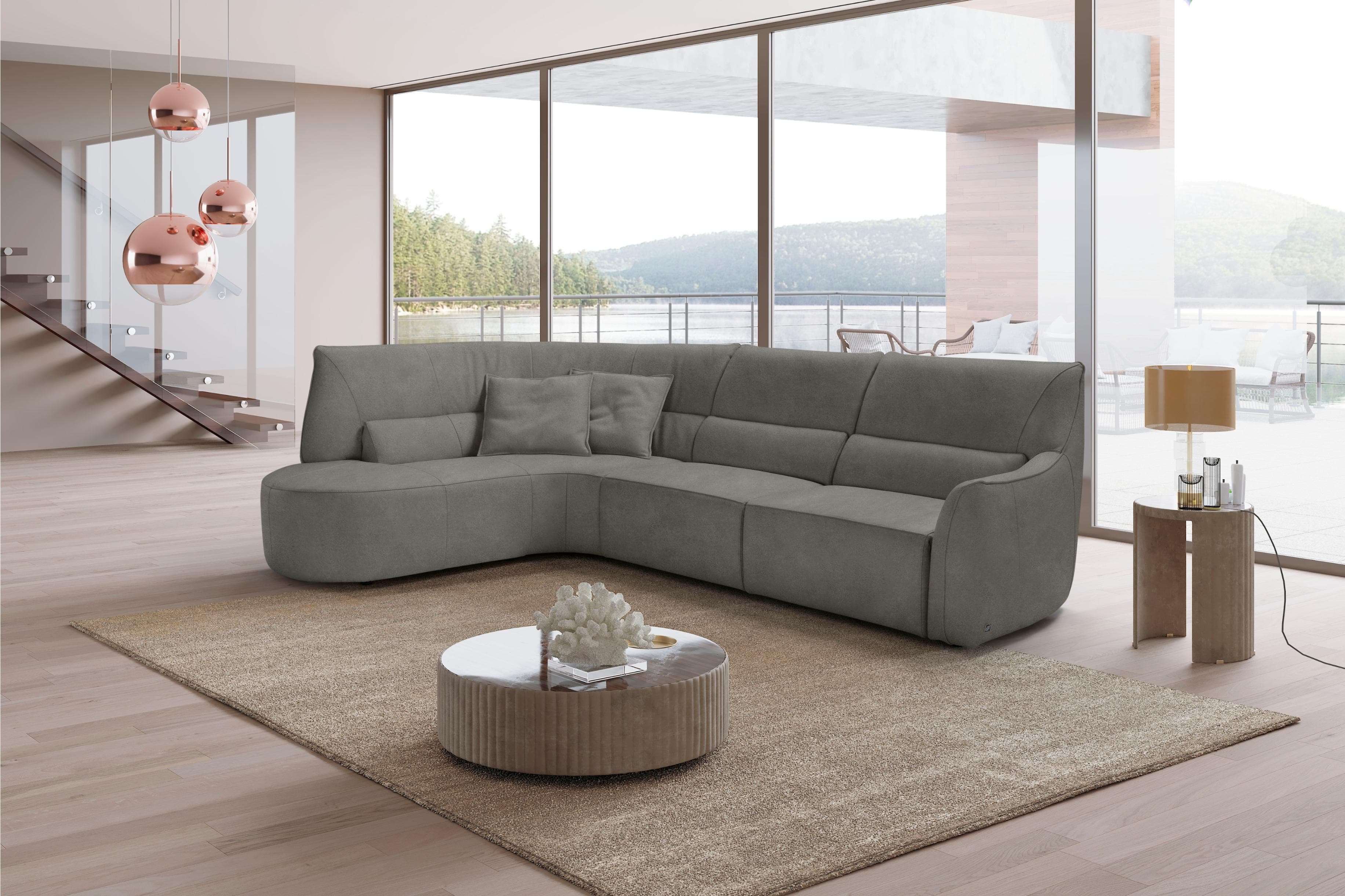 Egoitaliano Ecksofa Puffy Retro Design L-Form Steingrau