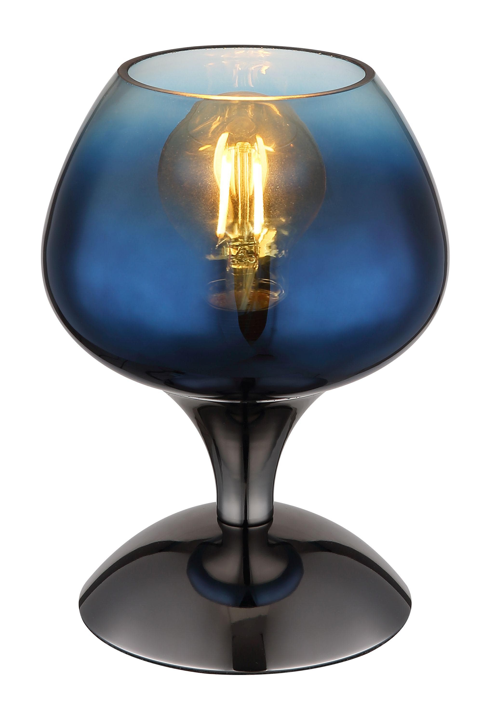 GLOBO LIGHTING Tischleuchte Metall-Chrom Blau Glas mit Wippschalter