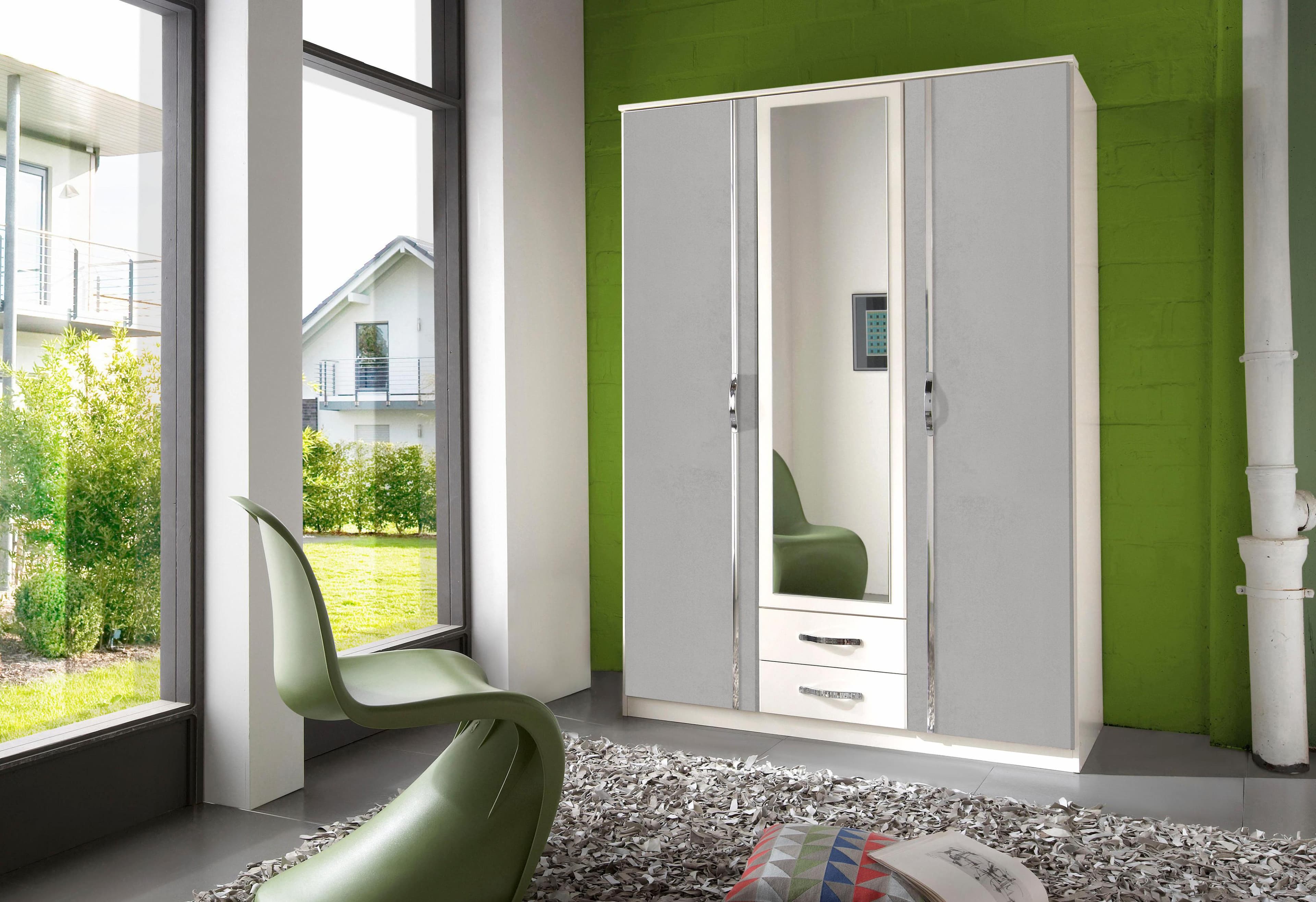 Drehtürenschrank Weiß + Beton-Optik Hellgrau