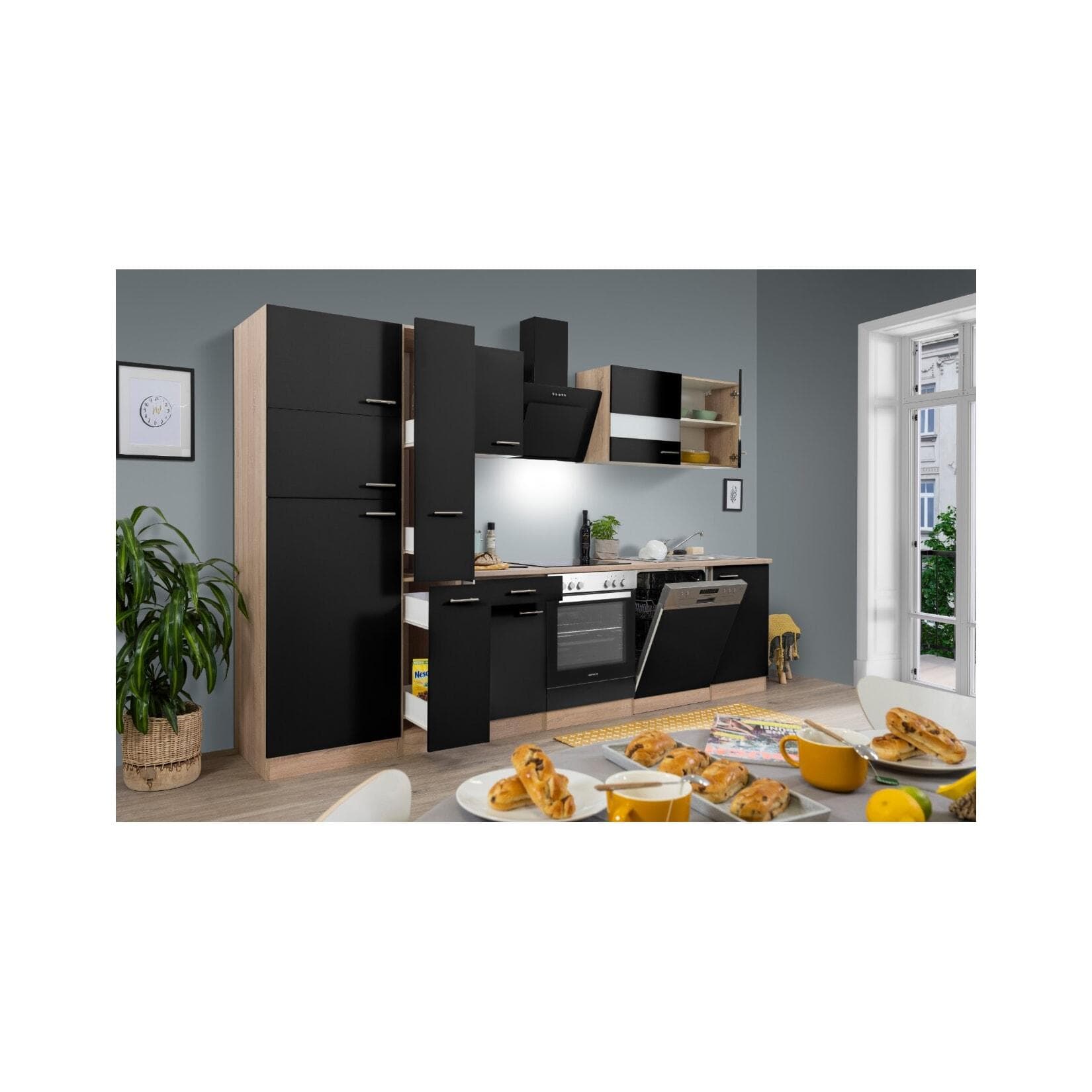 Respekta Küchenprogramm Eiche Sägerau Küchenzeile Schwarz
