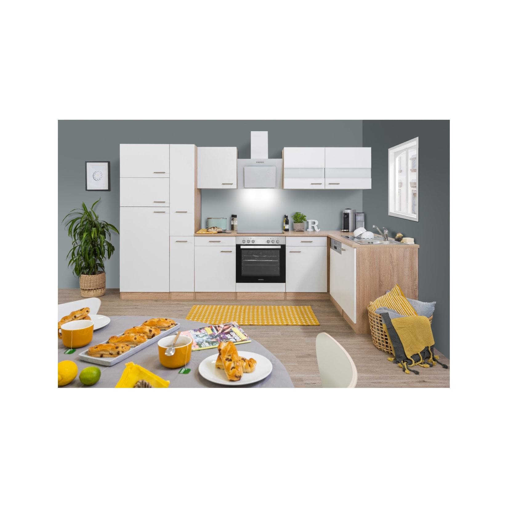 Respekta Küchenprogramm Eiche Sägerau Winkelküche Weiß