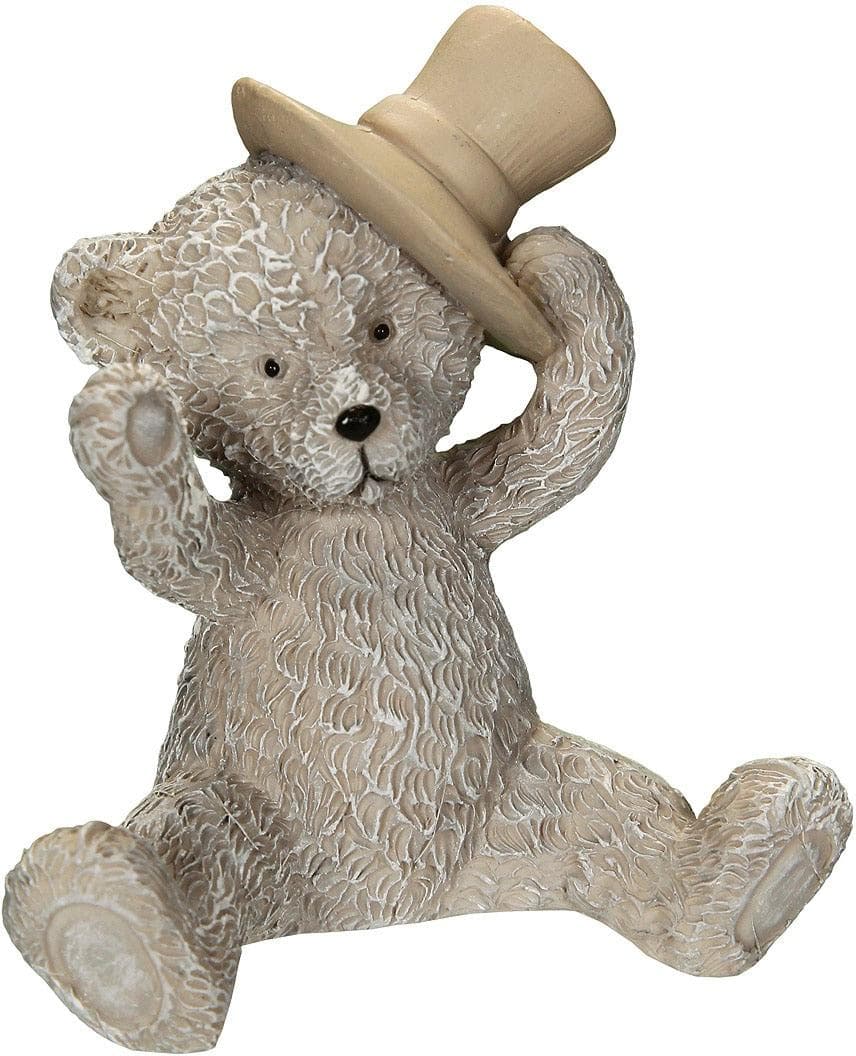 AMBIENTE HAUS Dekofigur Bär mit Hut Grau Polyresin