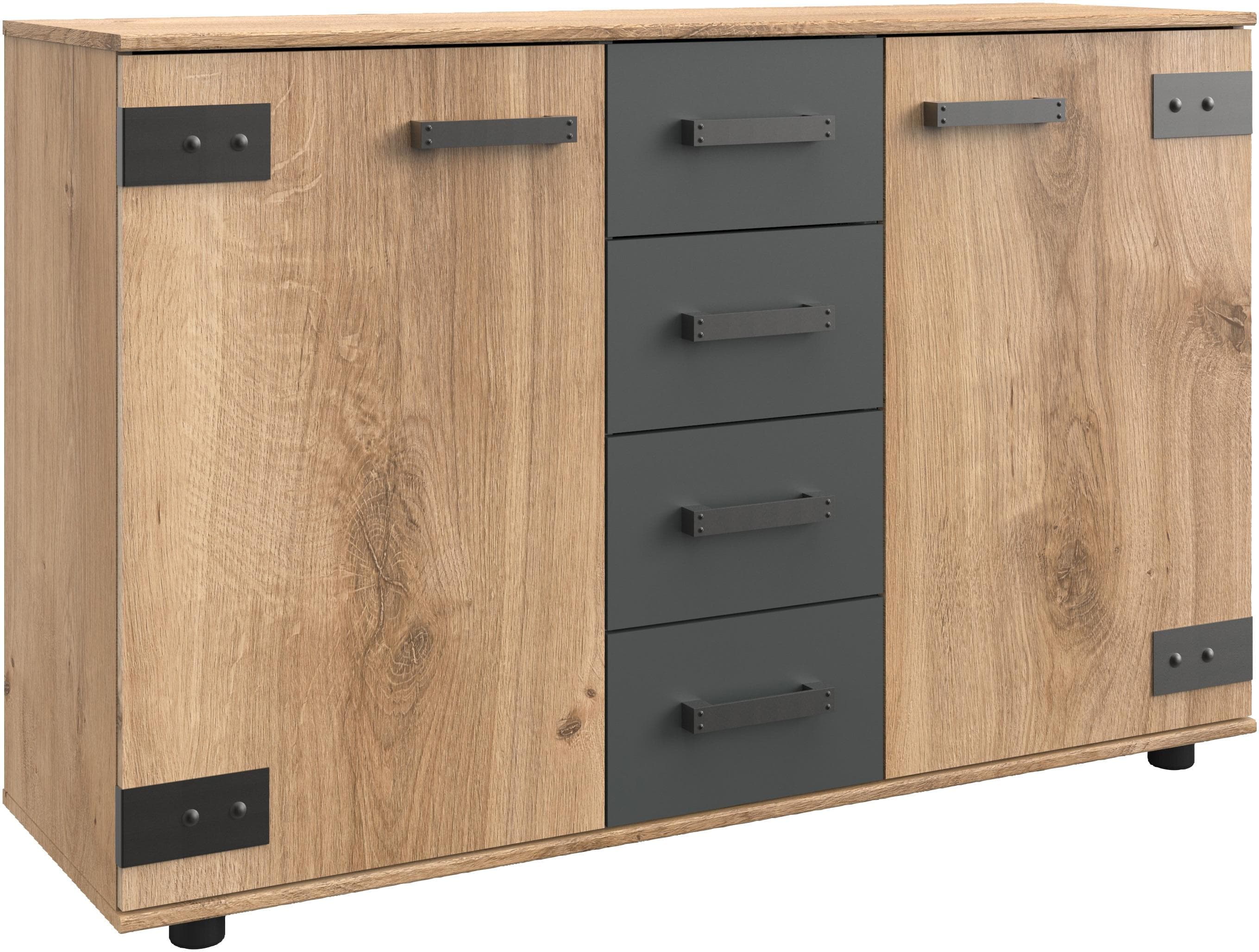 WIMEX Stockholm Sideboard 2-türig 4 Schubladen Industrial Grau