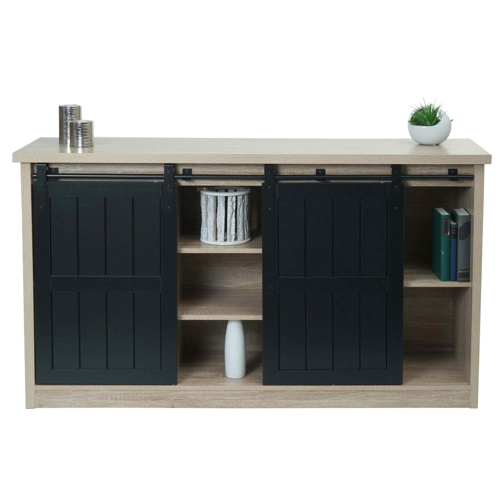 MCW Sideboard MCW-K75 Industrial Schiebetür 7 Fächer Holz-Optik