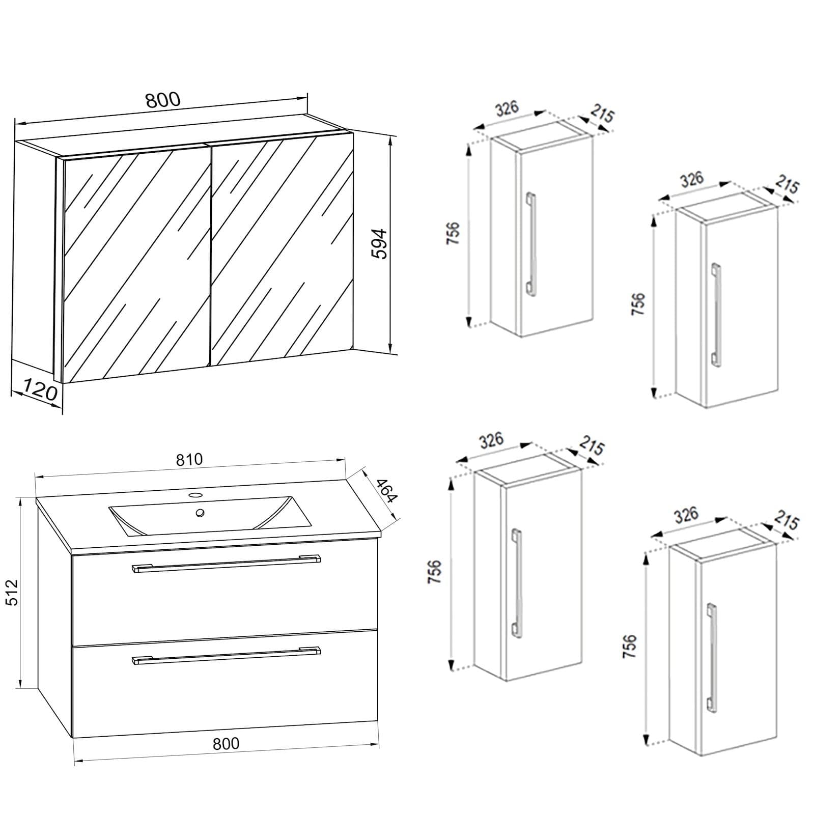 VCM 5-tlg. Waschplatz Waschtisch Waschbecken Unterschrank 80 cm Badmöbel-Set