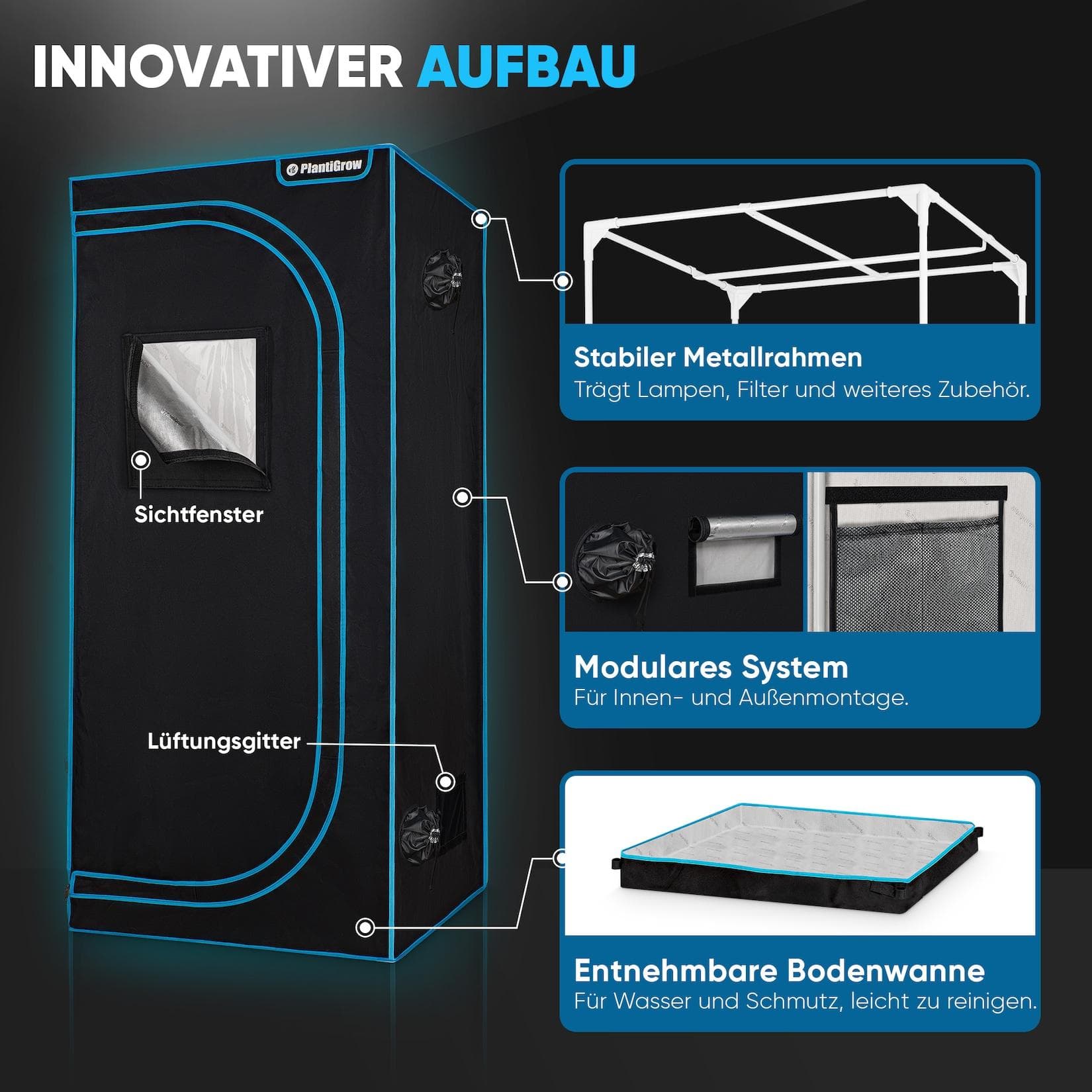 PlantiGrow Gewächshaus Growbox Komplettset