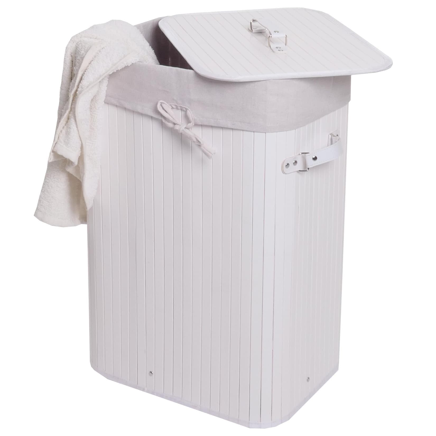 MCW Wäschekorb Bambus 70L Weiß