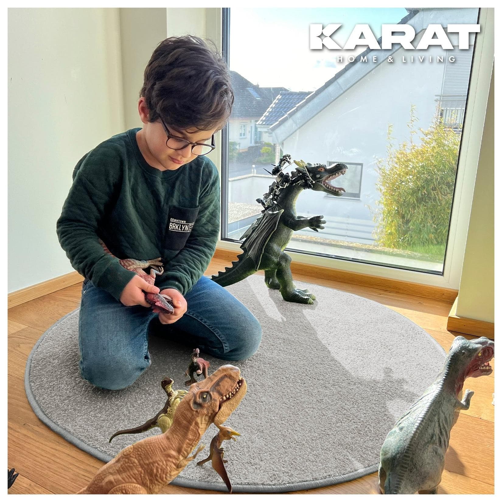 Karat homeliving Kinderteppich Crocodile Rund Silbergrau
