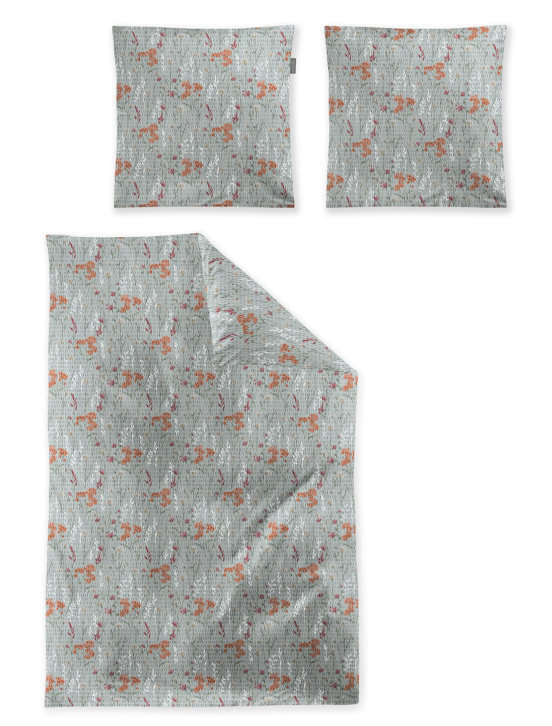 Irisette Bettwäsche Irisette Easy Soft-Seersucker Bettwäsche 155x220 Blüten Gräser salbei, Seersucker, 2 teilig