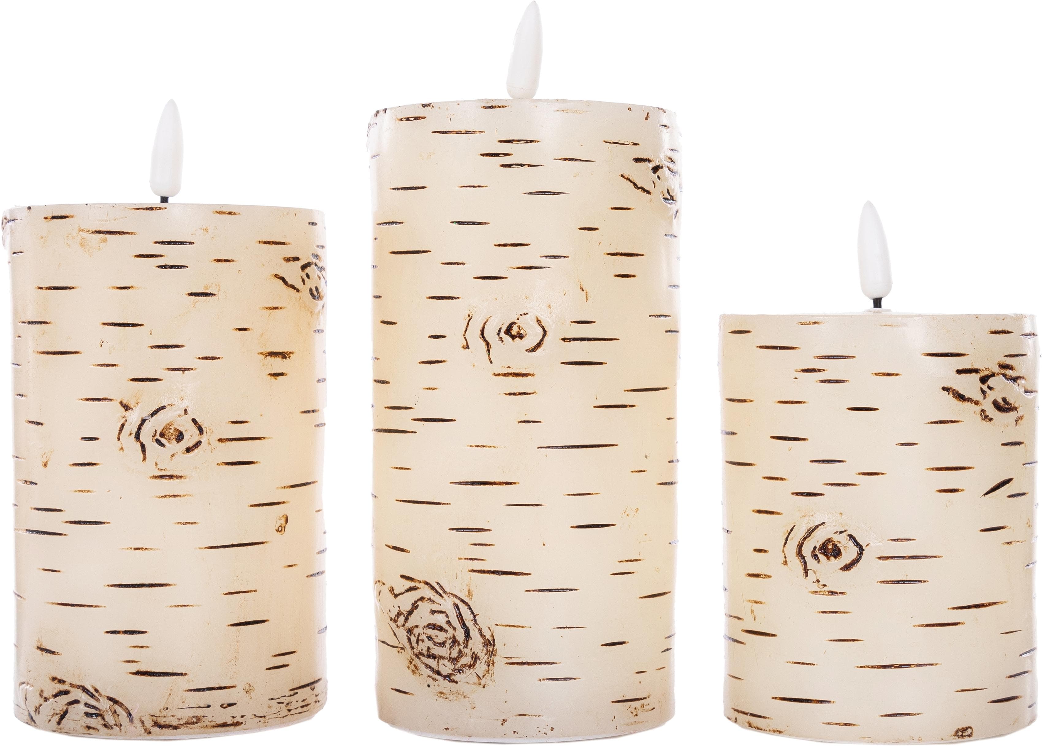 Myflair LED-Kerze Weihnachtsdeko Set 3-tlg. Weiß Birken-Optik