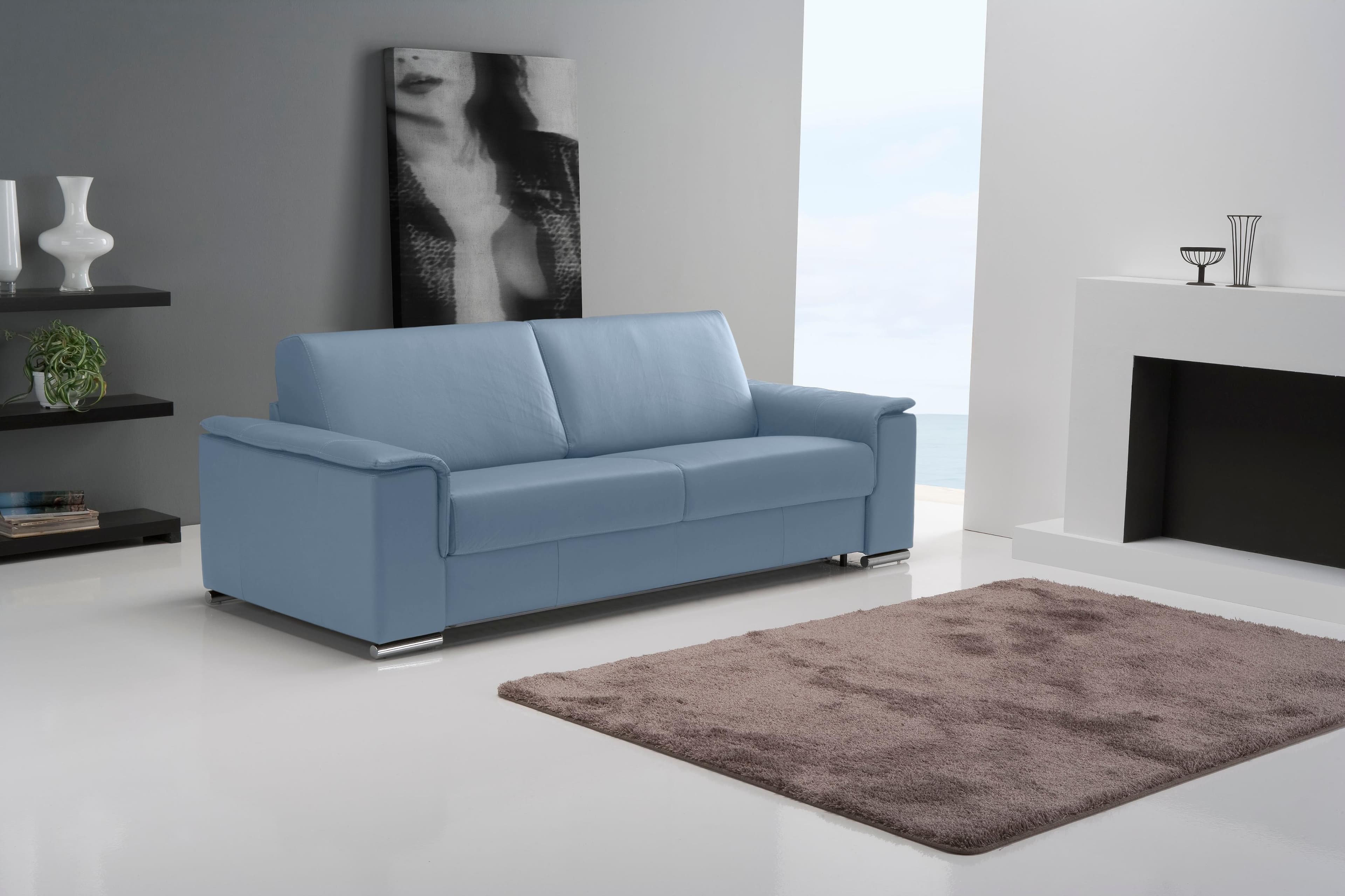 EGOITALIANO Schlafsofa Cecilia Modern Himmelblau Leder