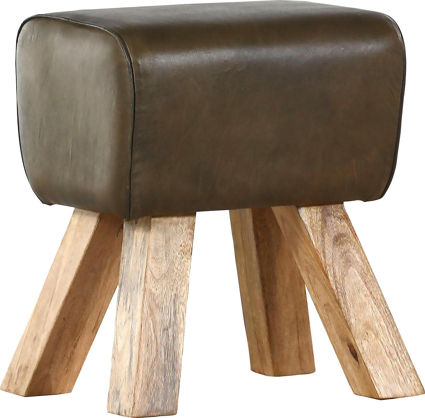 GUTMANN FACTORY Hocker Pipe Grün Massivholz Leder