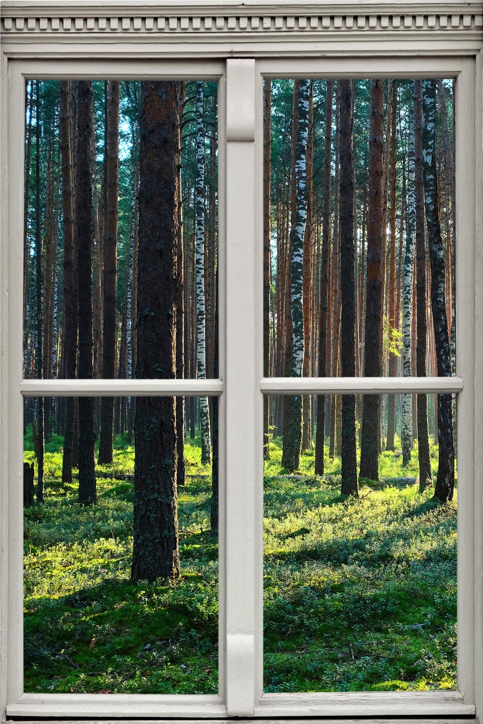 QUEENCE Wandsticker Wald Beige 3D Fensterdurchbruch Selbstklebend