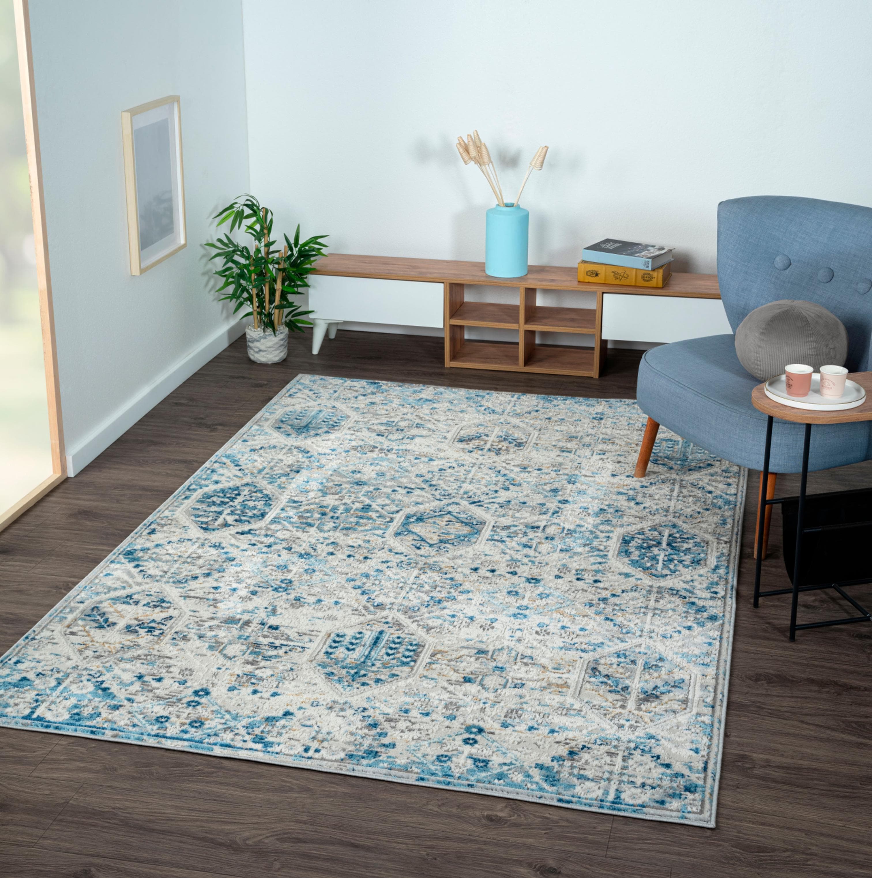 MyFlair Teppich My Heriz 2 Orientalisch Beige Blau Grau Polyester Kurzflor