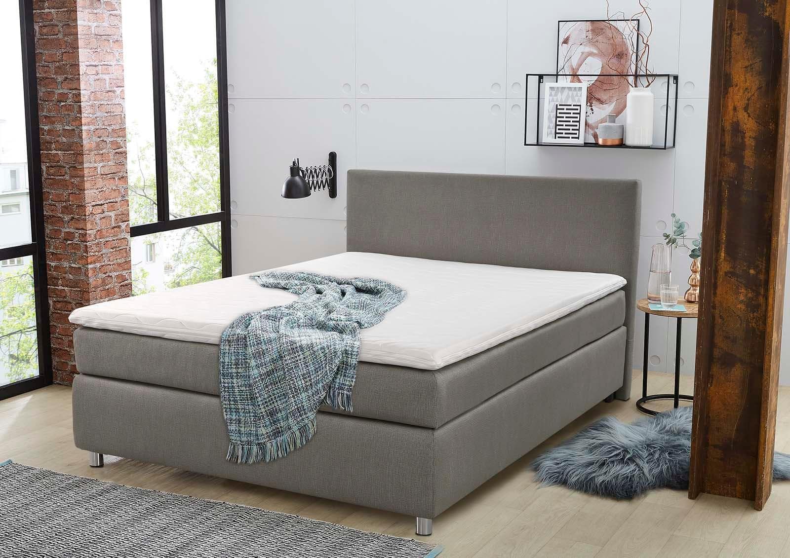Jockenhöfer Boxbett Altona Grau Beige mit Matratze und Topper