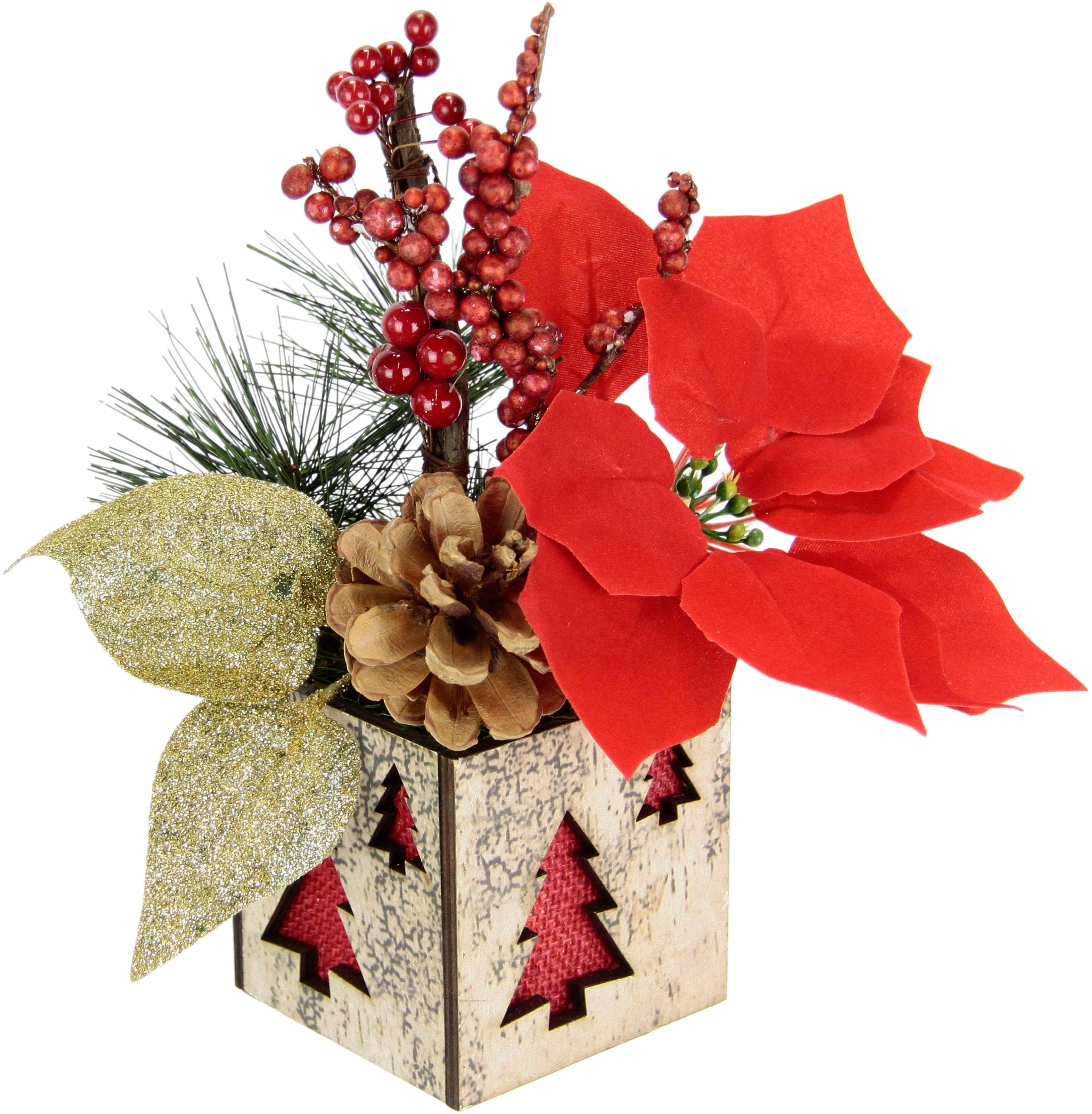I.GE.A. Winterliche Kunstpflanze Poinsettia mit Beeren, Zapfen & Tannenzweigen