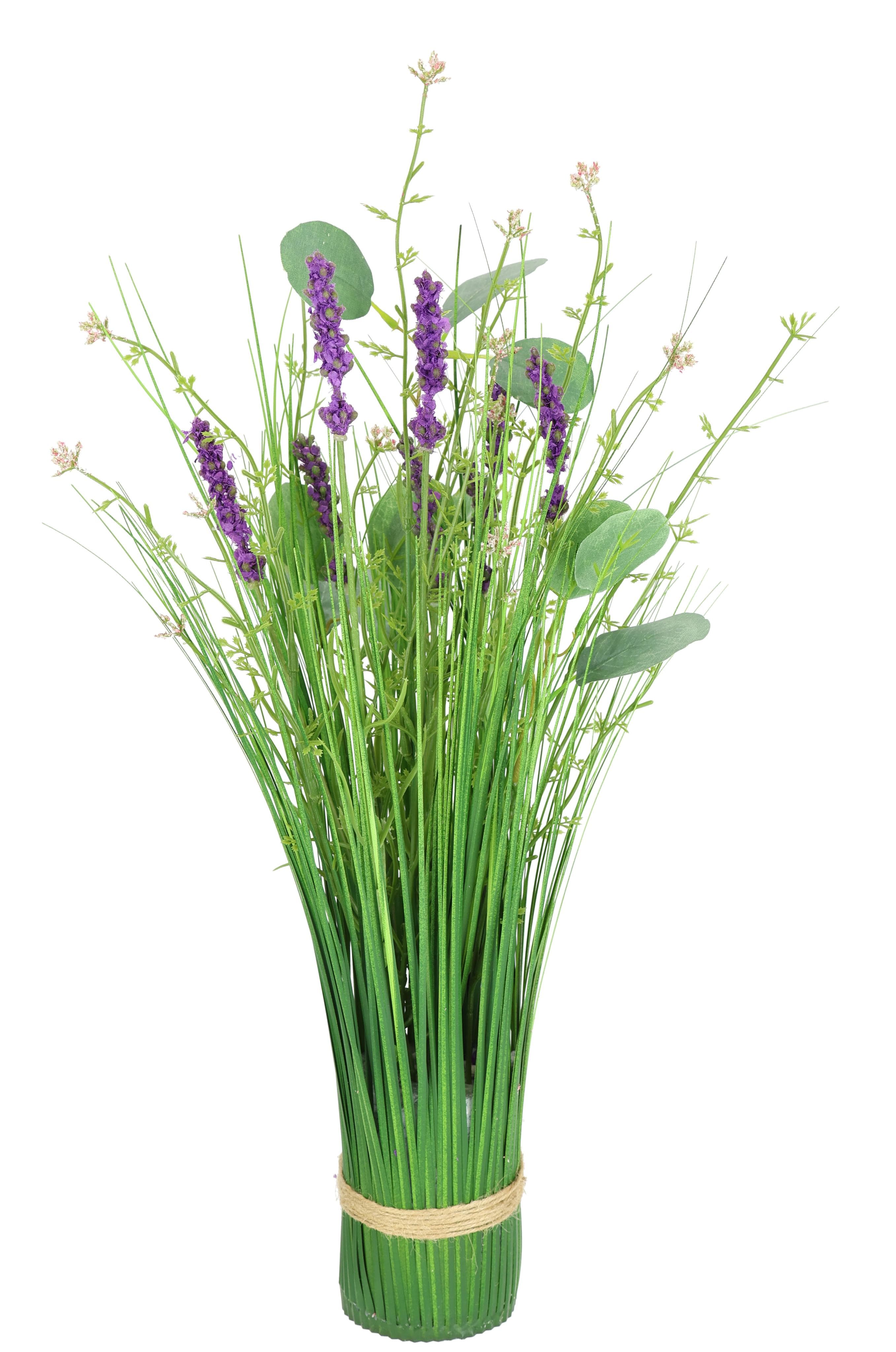I.GE.A. Künstlicher Grasbund mit Blüten Lila Violett Kunststoff Deko