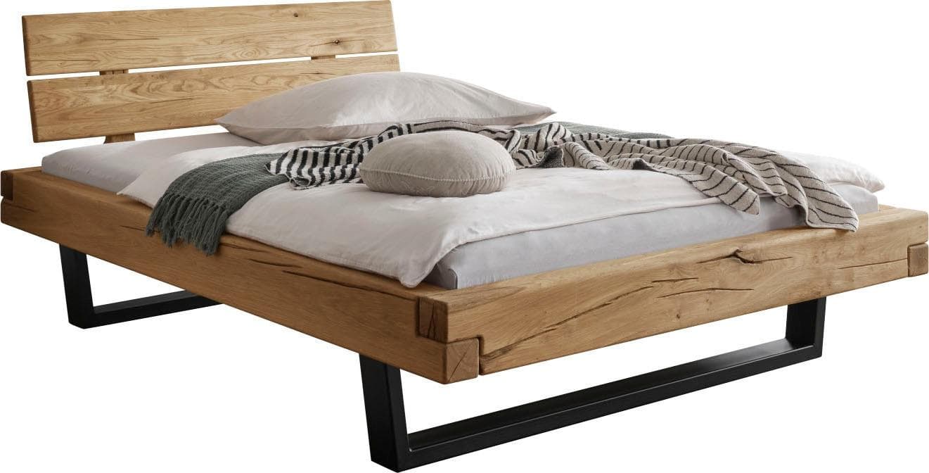 HOME AFFAIRE Ultima Massivholzbett Balkenbett Eiche Metallkufen