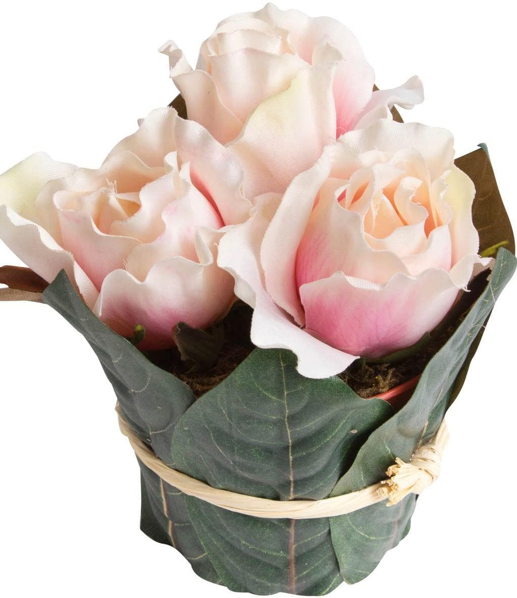 Kunstblume Rosenarrangement groß mit Blättern rosa