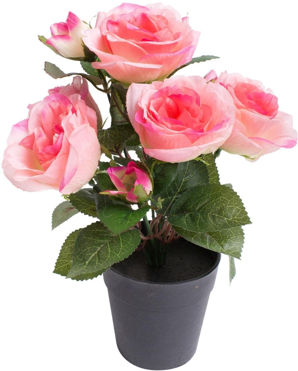 BOTANIC-HAUS Rosenbusch Kunstblume Pink mit Übertopf