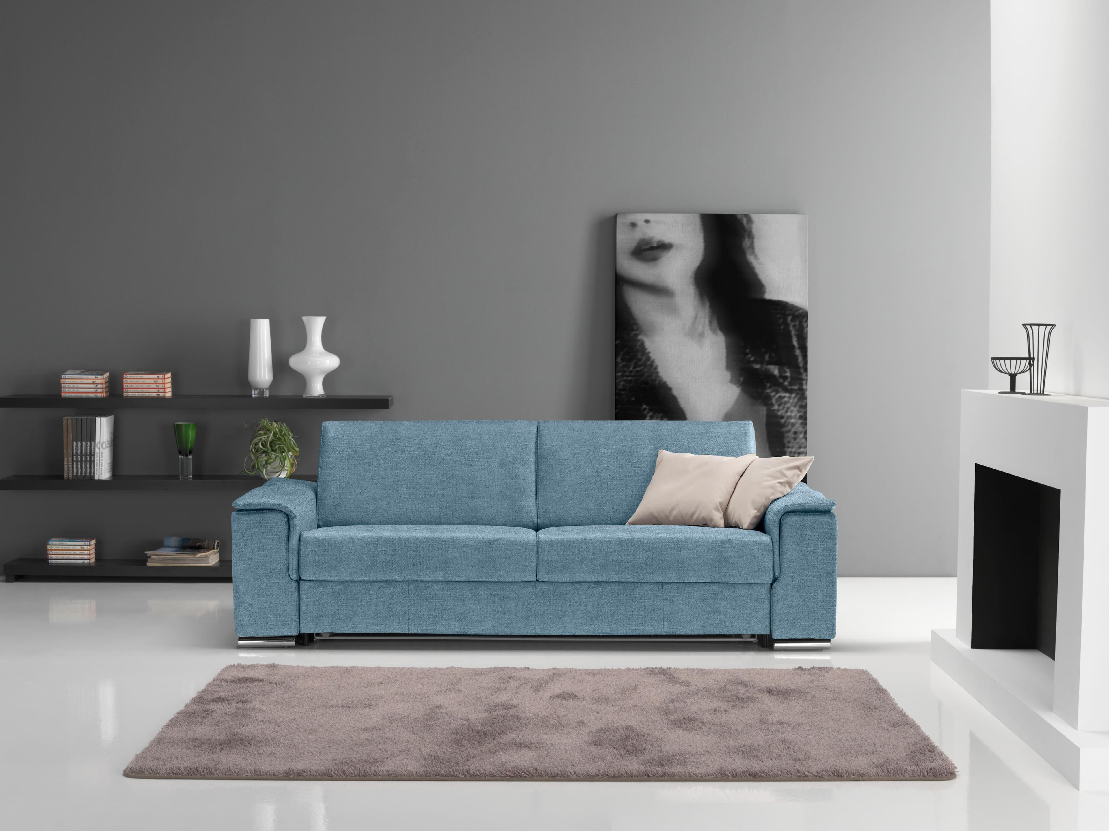 EGOITALIANO Schlafsofa Cecilia Hellblau Microfaser Lederoptik