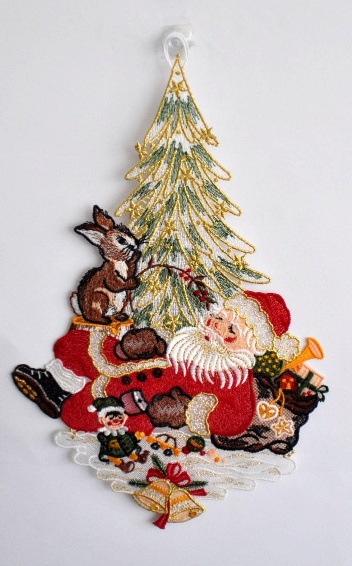Fensterbild STICKEREIEN PLAUEN Weihnachtsmann Bunt Polyester