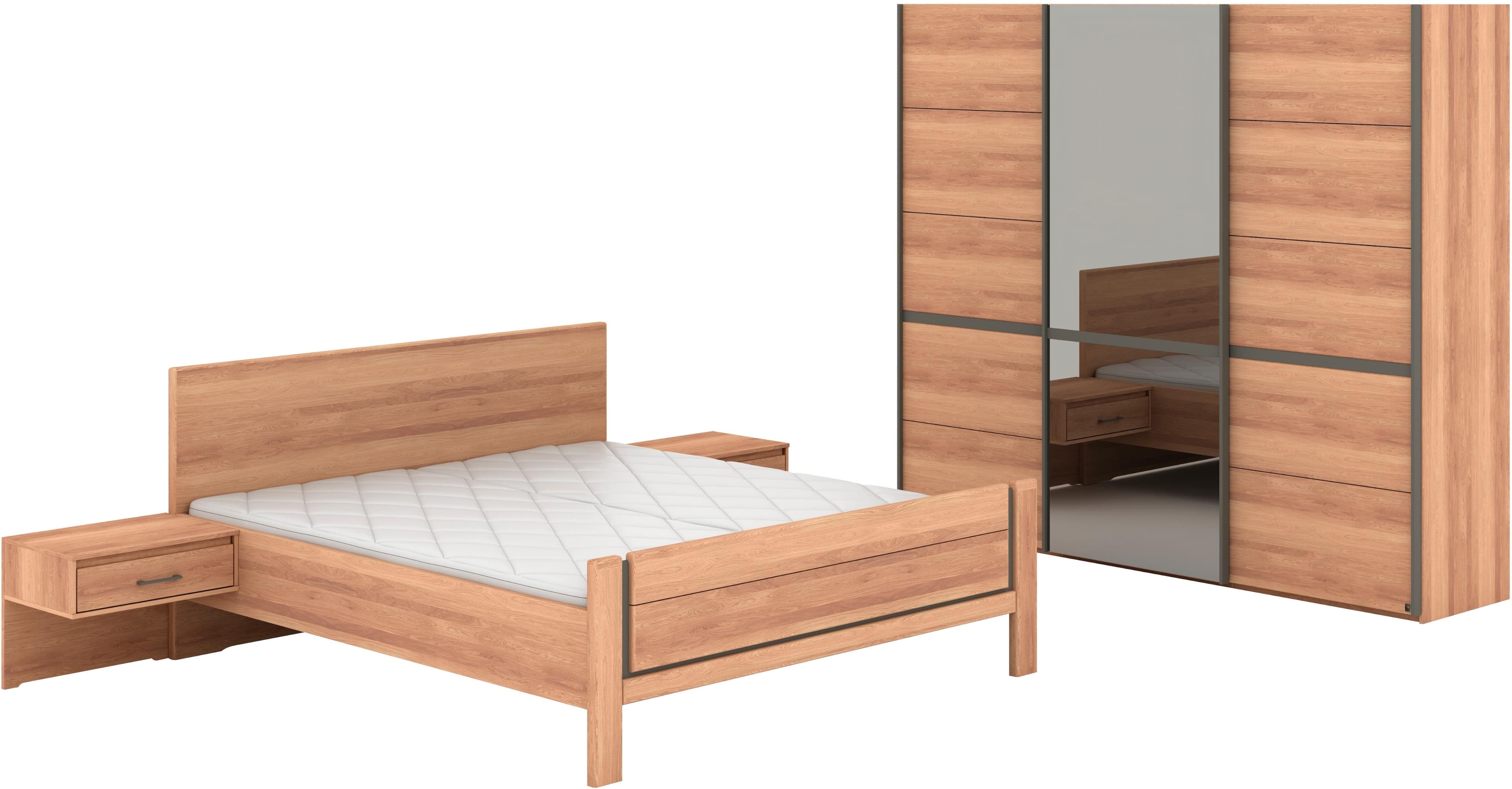 Musterring Sorrent Schlafzimmer-Set mit Kleiderschrank, Bett und Nachtschränken, teilmassiv Eiche