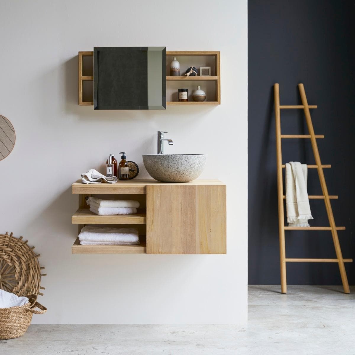 Tikamoon Waschbeckenschrank aus Teakholz 90 Typo Braun