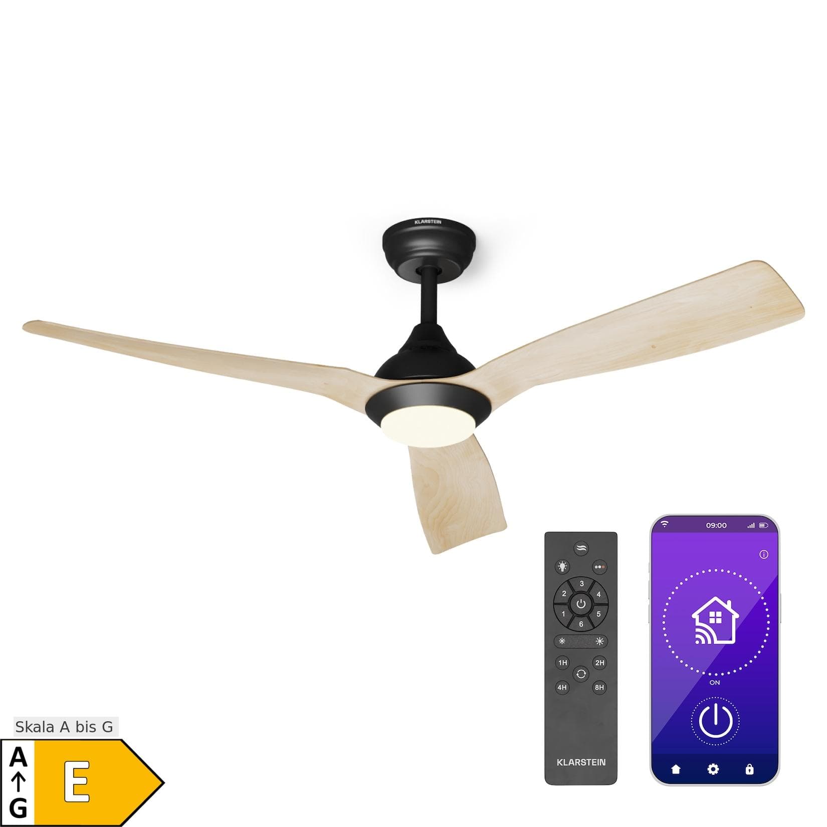 Klarstein Fiji Flow 2-in-1-Deckenventilator 132 cm LED Fernbedienung App-Steuerung