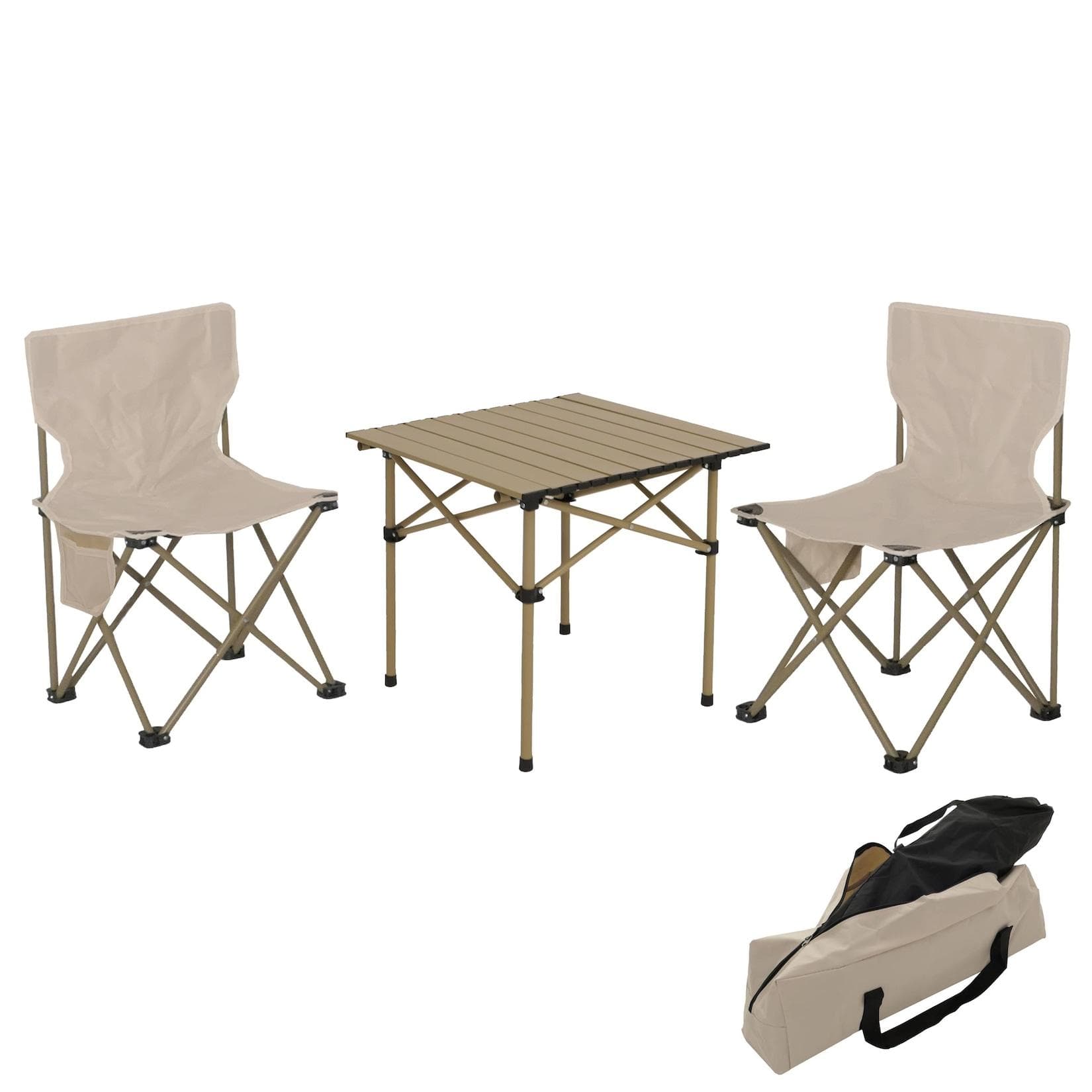 Campingset MCW-N50, 1x Tisch & 2x Stuhl, Metall, Weiß, Klappbar