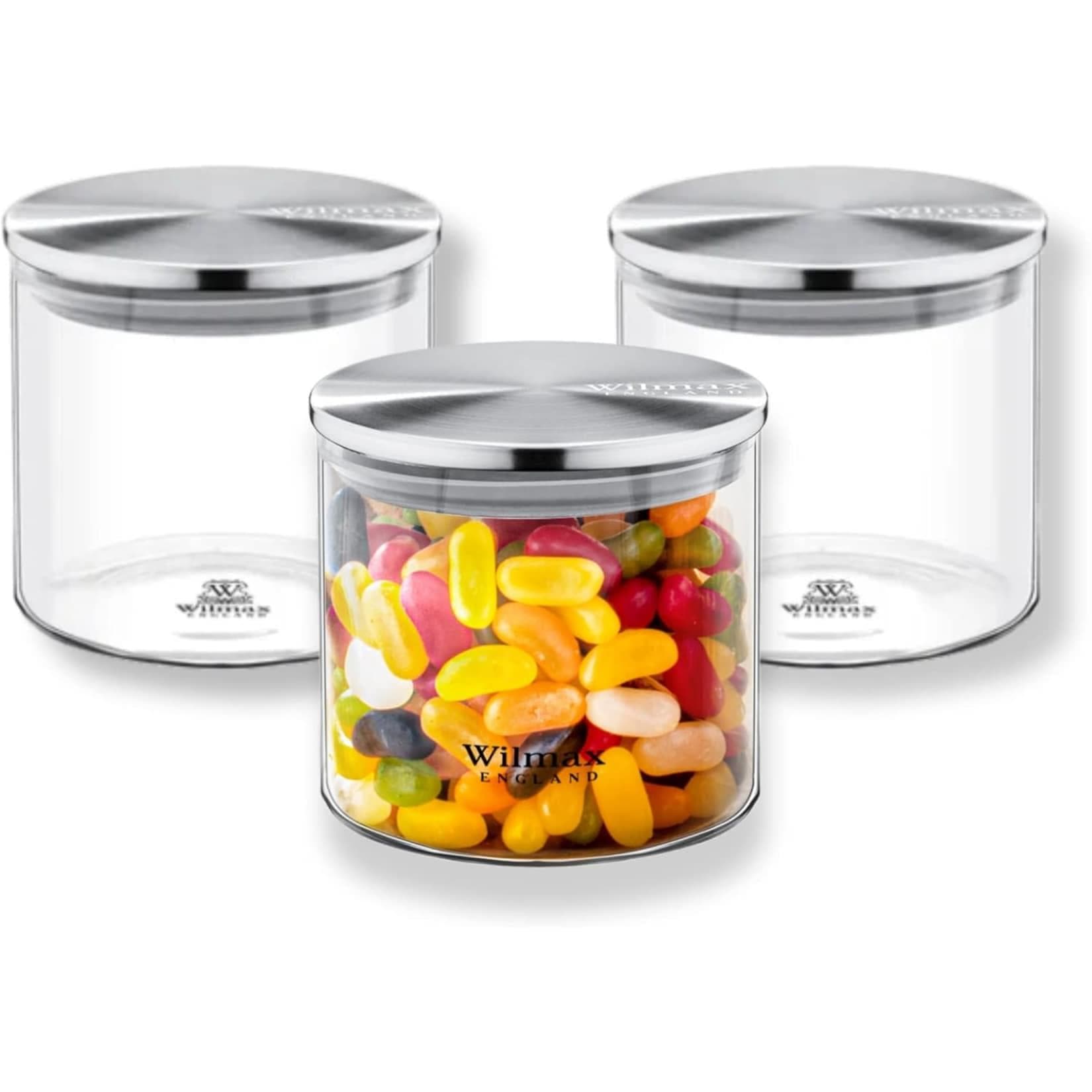 Wilmax Glasbehälter mit Metalldeckel – 3er Set, 600 ml transparent
